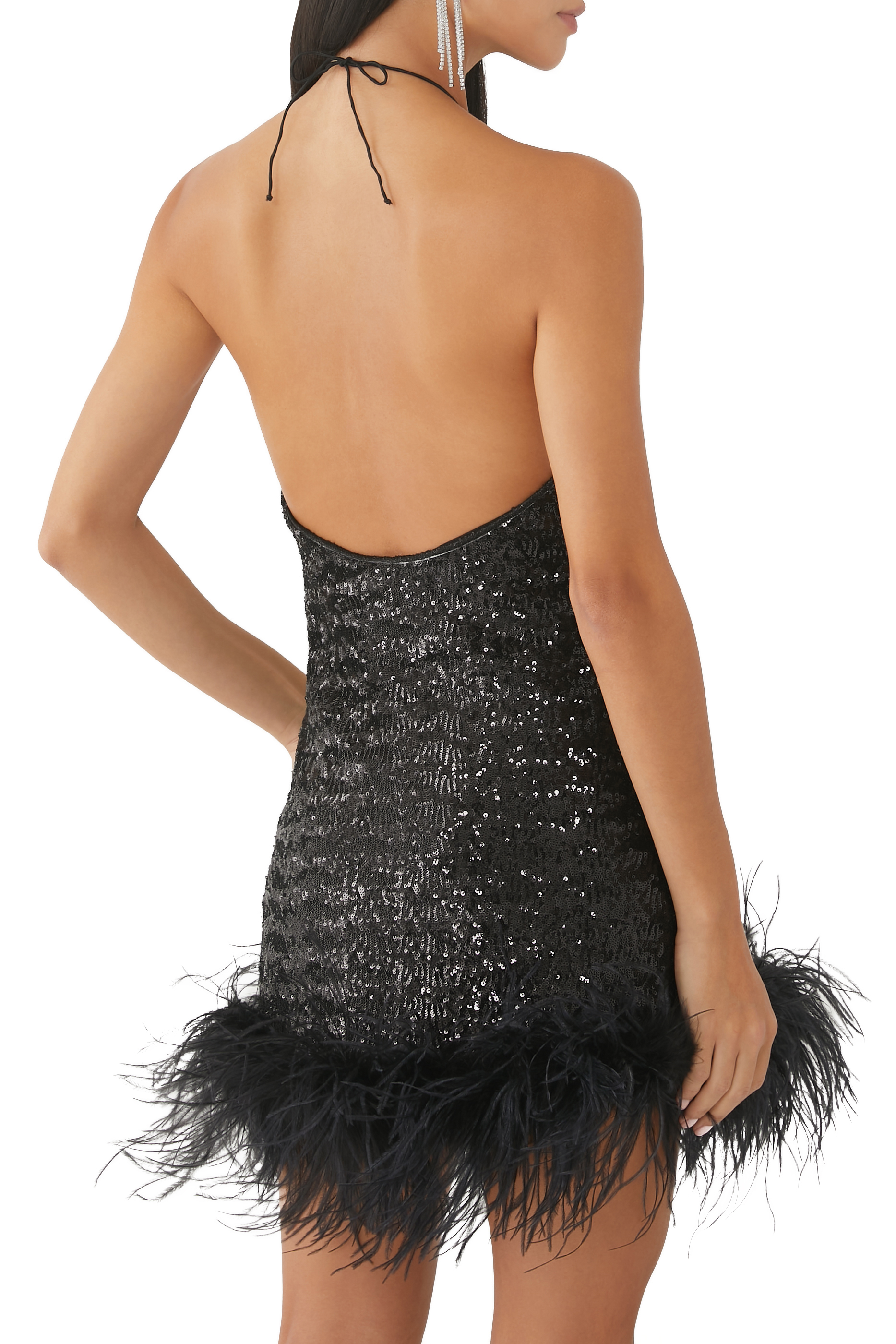 Paillettes Plumage Necklace Short Dress