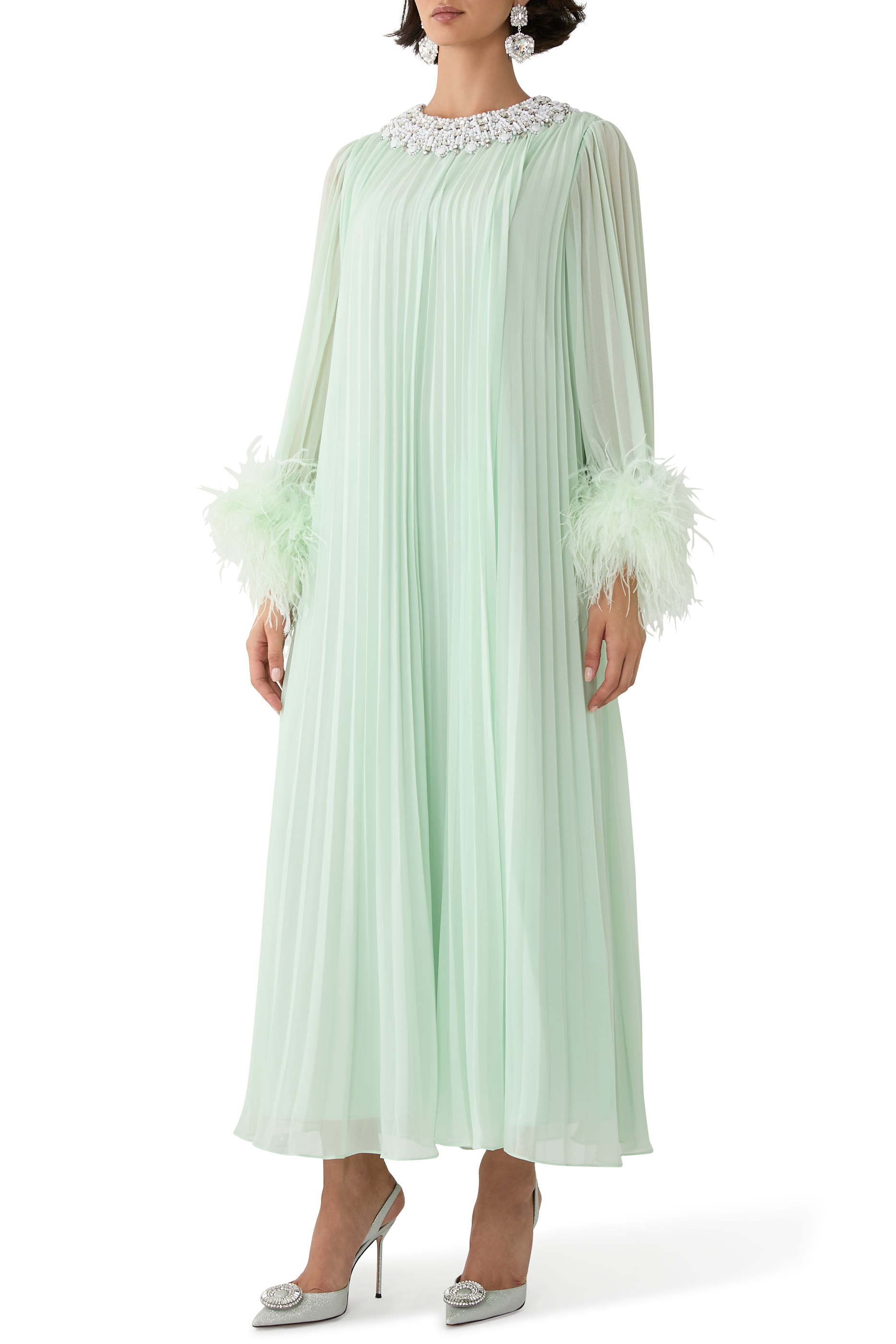 Chiffon Feather Midi Dress
