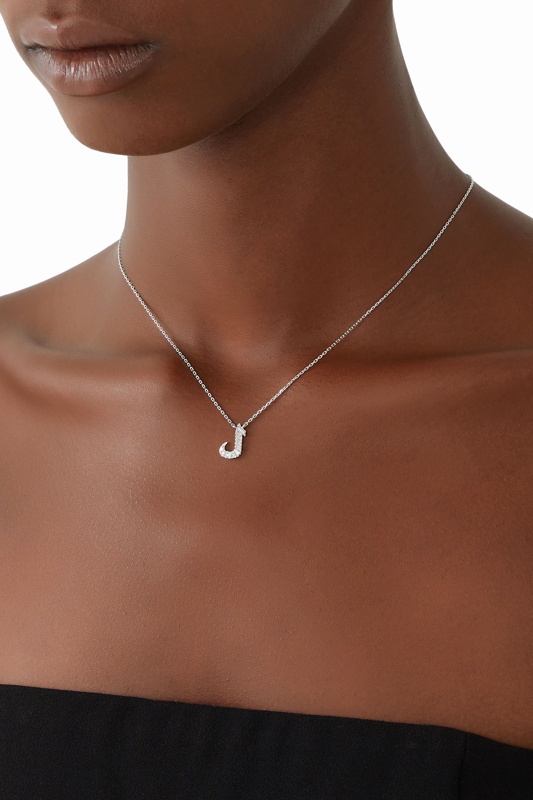 Oula XS Lam Letter Chain Pendant, 18k White Gold & Diamonds