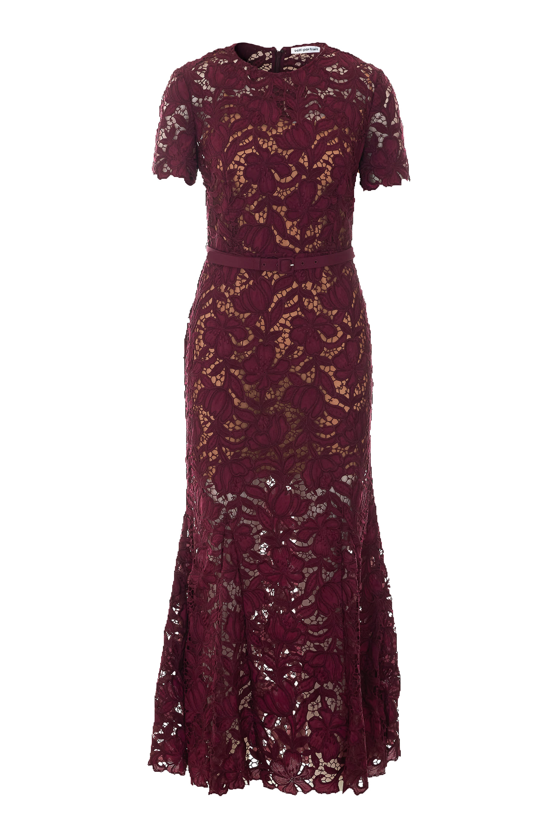 Belted Lace Midi Dress