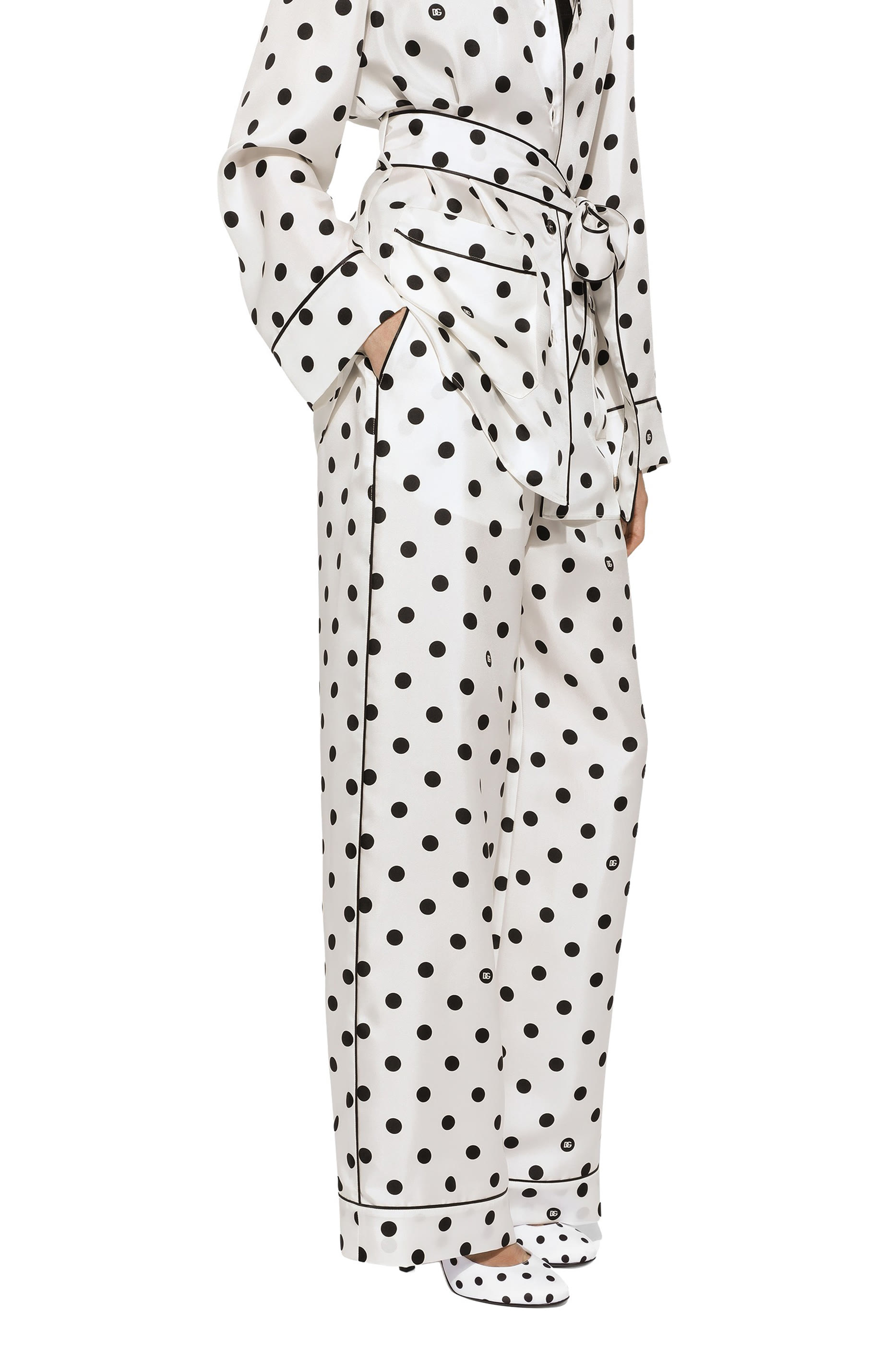 Silk Pajama Pants with Polka-Dot Print