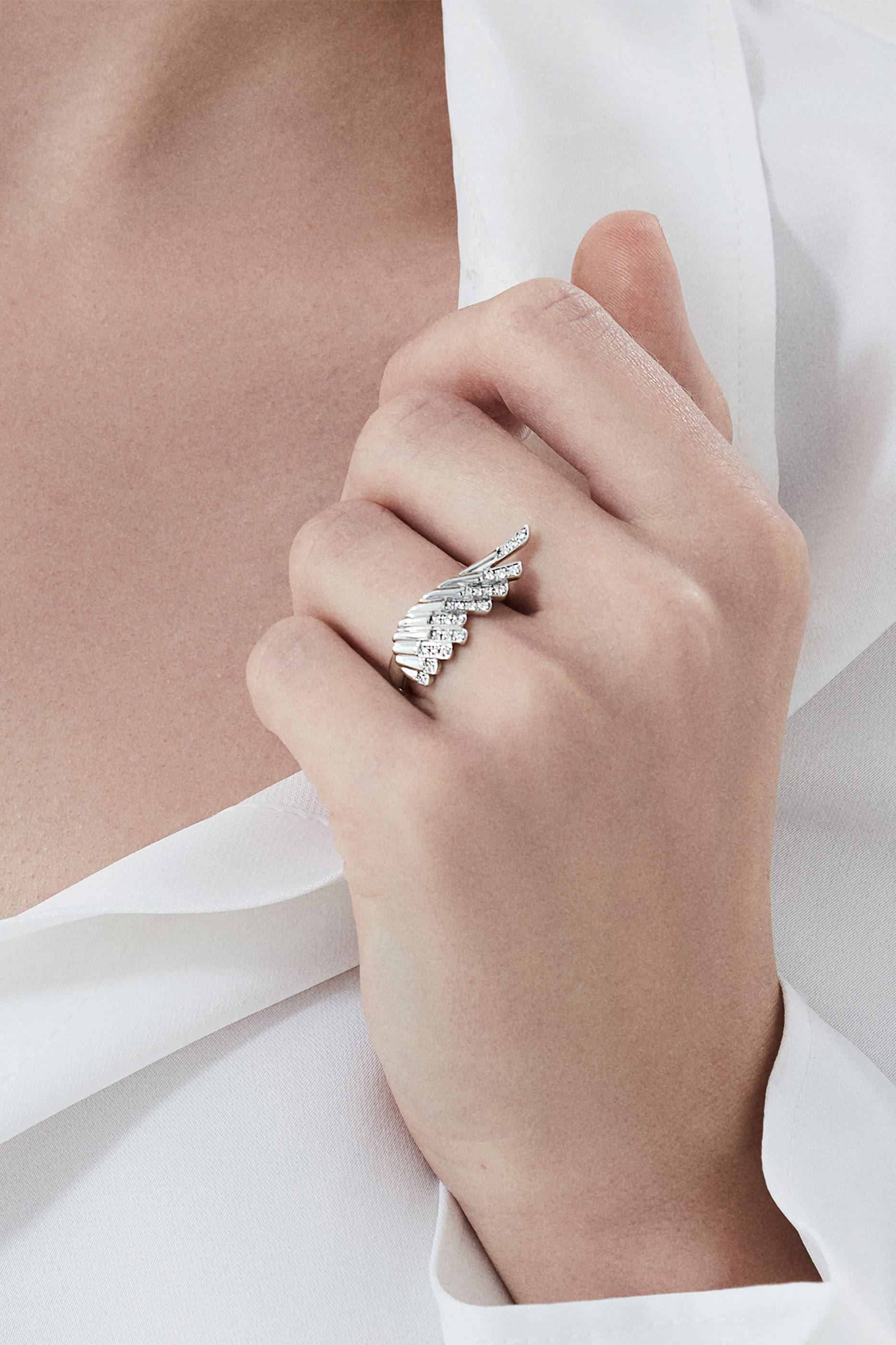 Wings Rising Ring, 18K White Gold & Diamonds