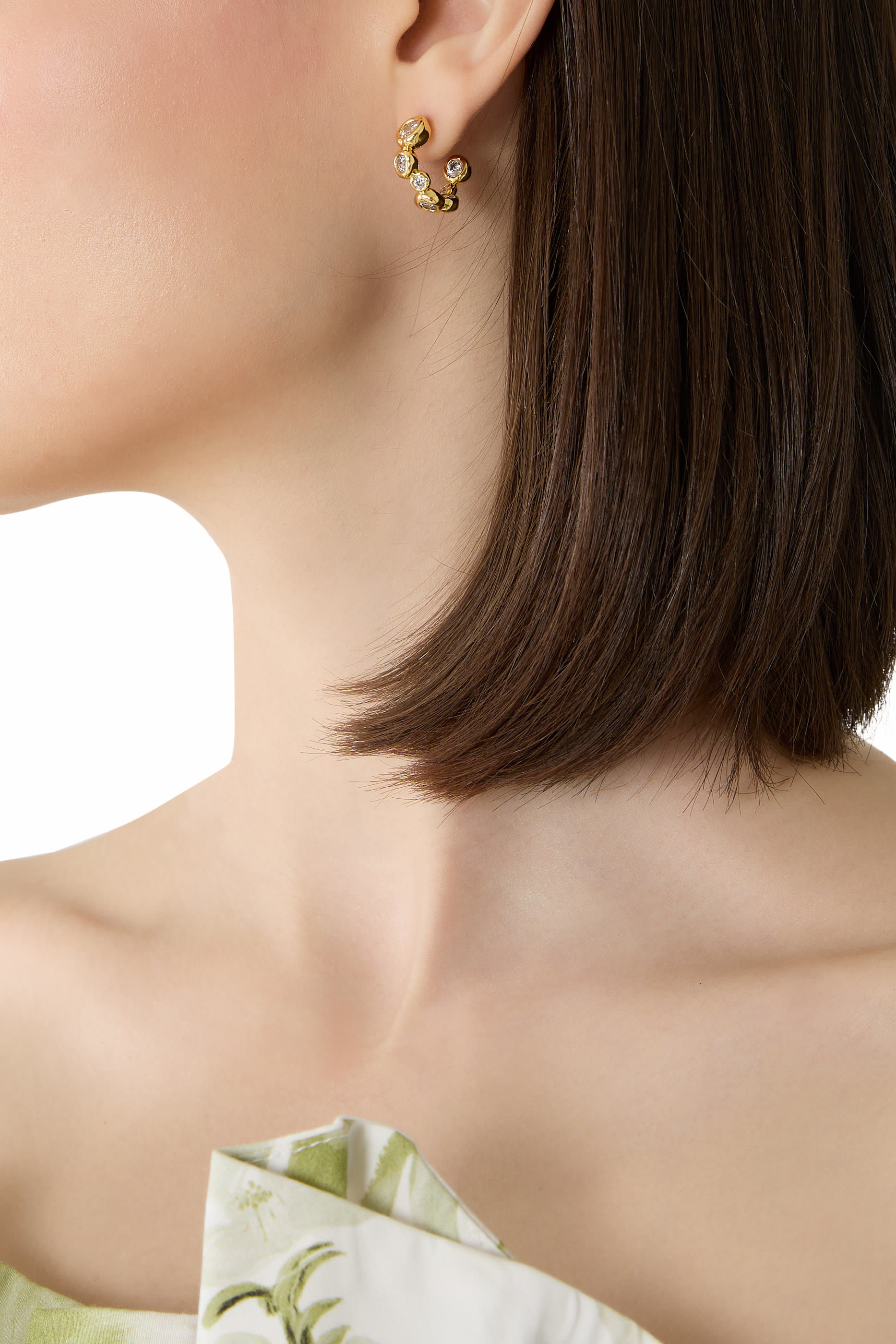 Asterales Small Hoop Earrings, 14k Gold Plated Brass & Cubic Zirconia