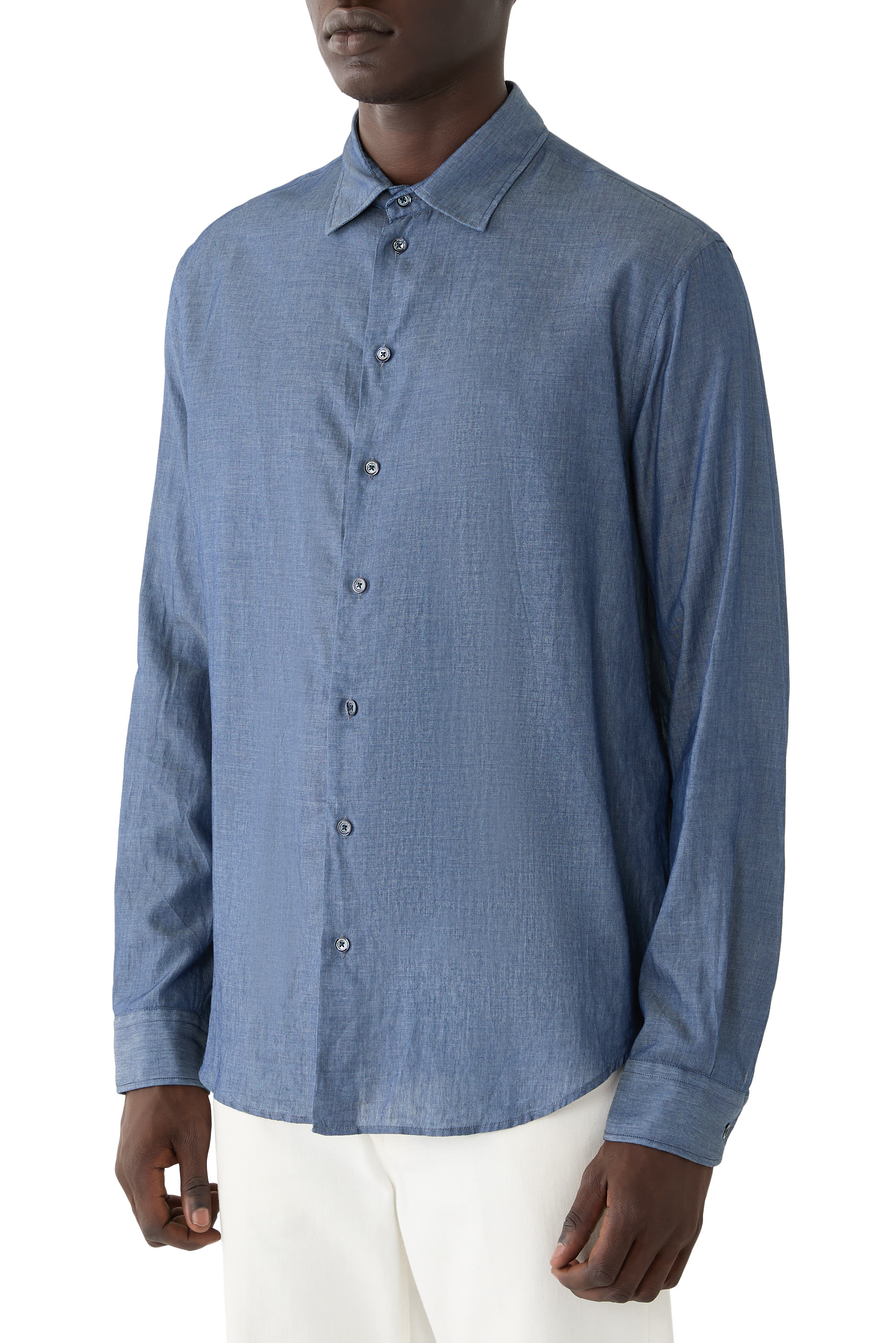 Classic Collar Denim-Effect Shirt