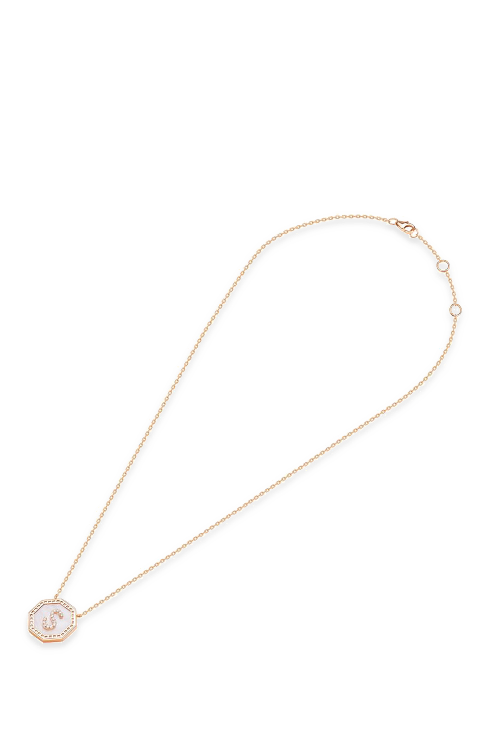 Harf Turath Letter S Pendant Necklace, 18k Rose Gold, Diamonds & Mother of Pearl