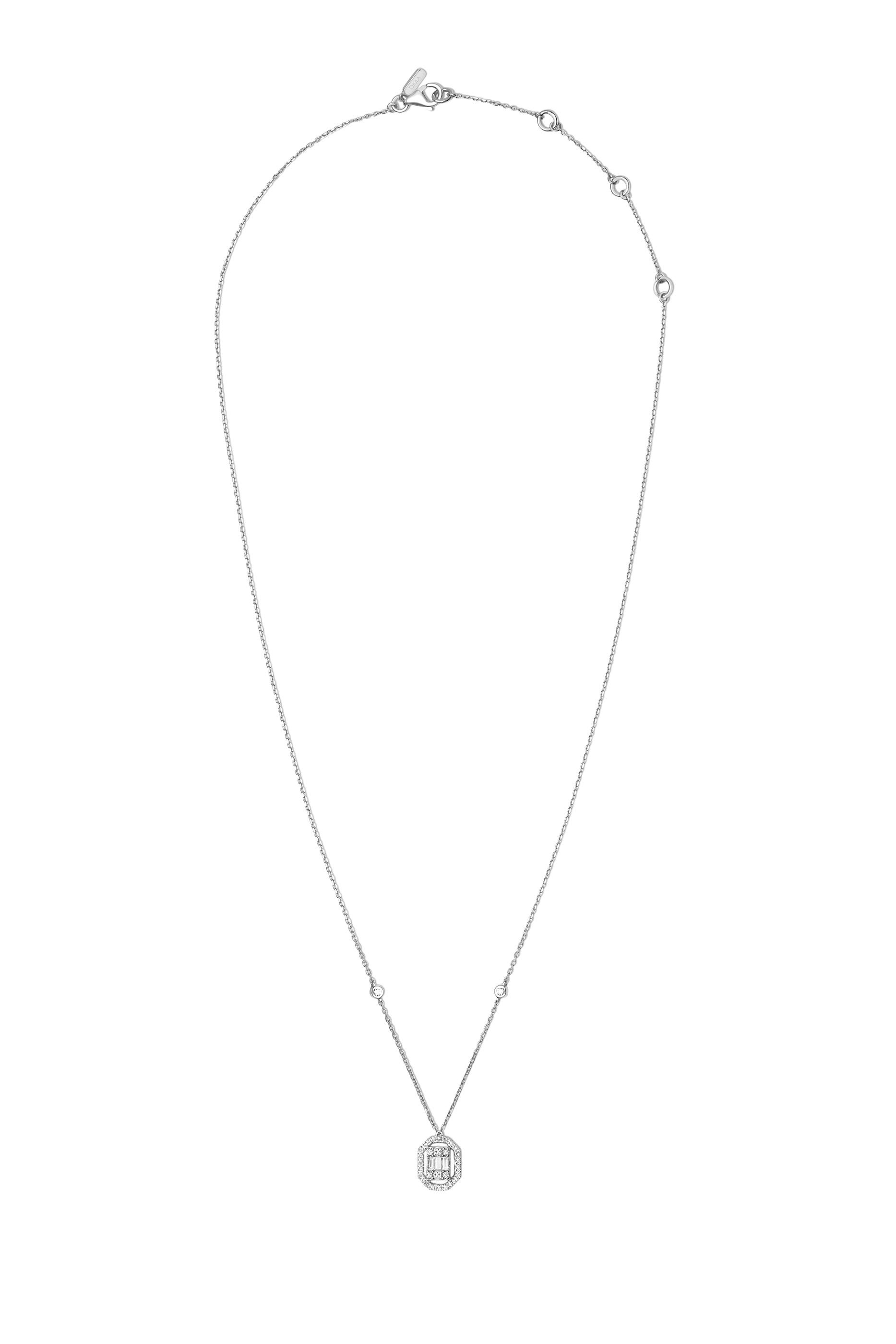 Baguette Square Union Necklace, 18K White Gold & Diamonds