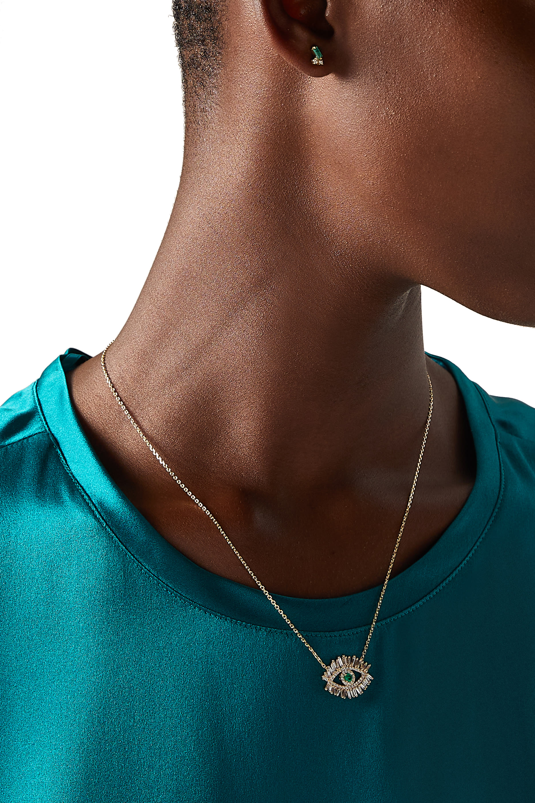 Fireworks Studs, 18K Yellow Gold with Emerald & Double Diamonds