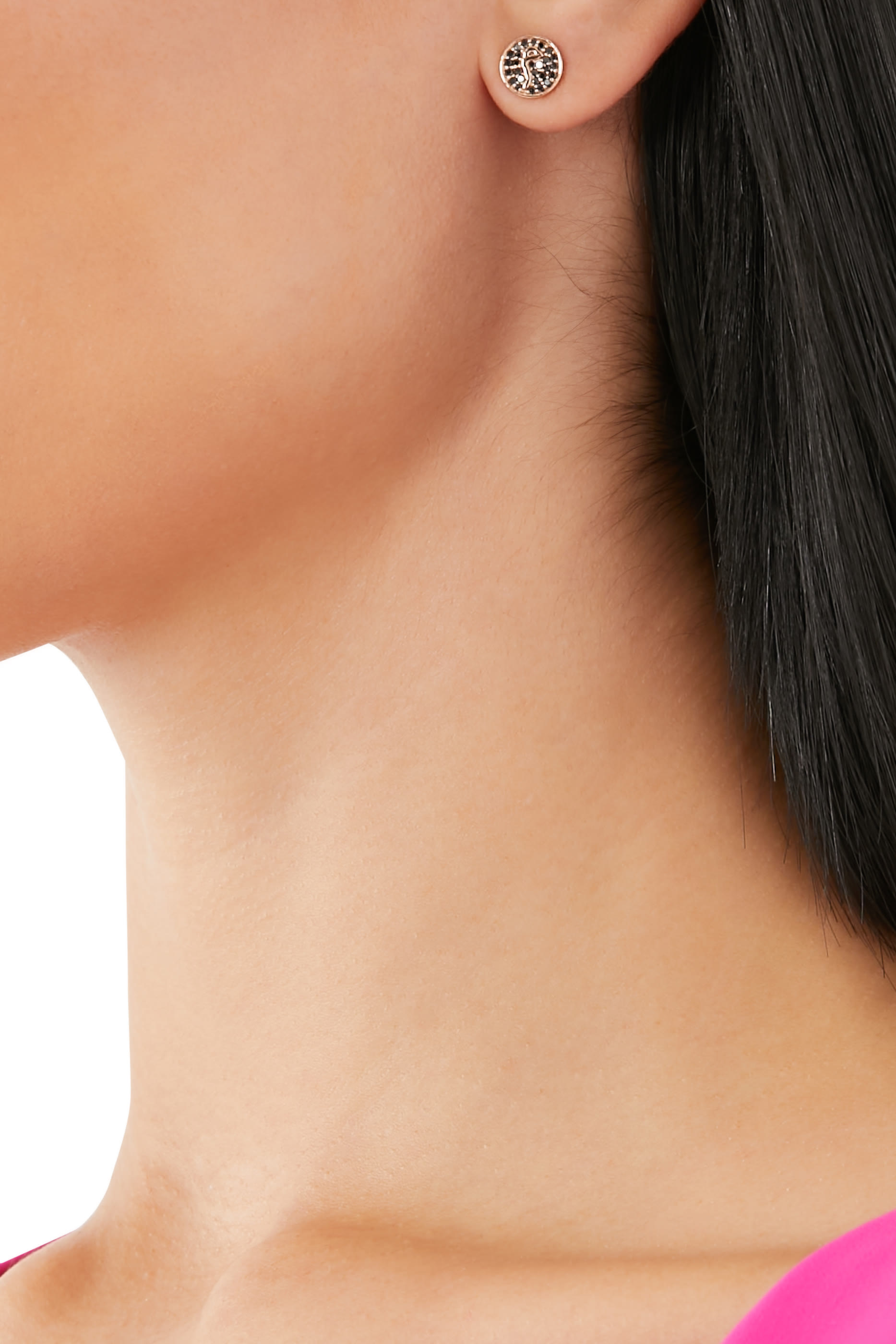 Oula M Letter Round Stud Earrings, 18k Rose Gold & Black Diamonds