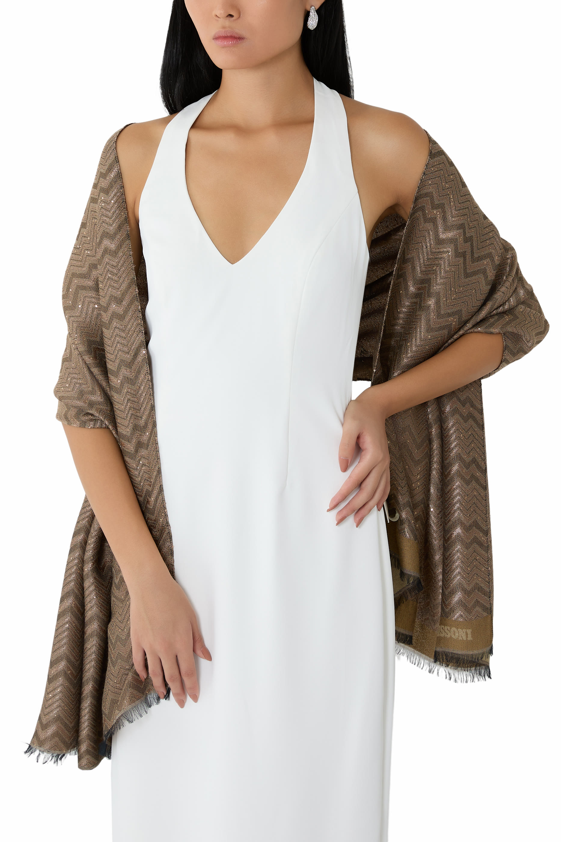 Zig Zag Sequinned Scarf 