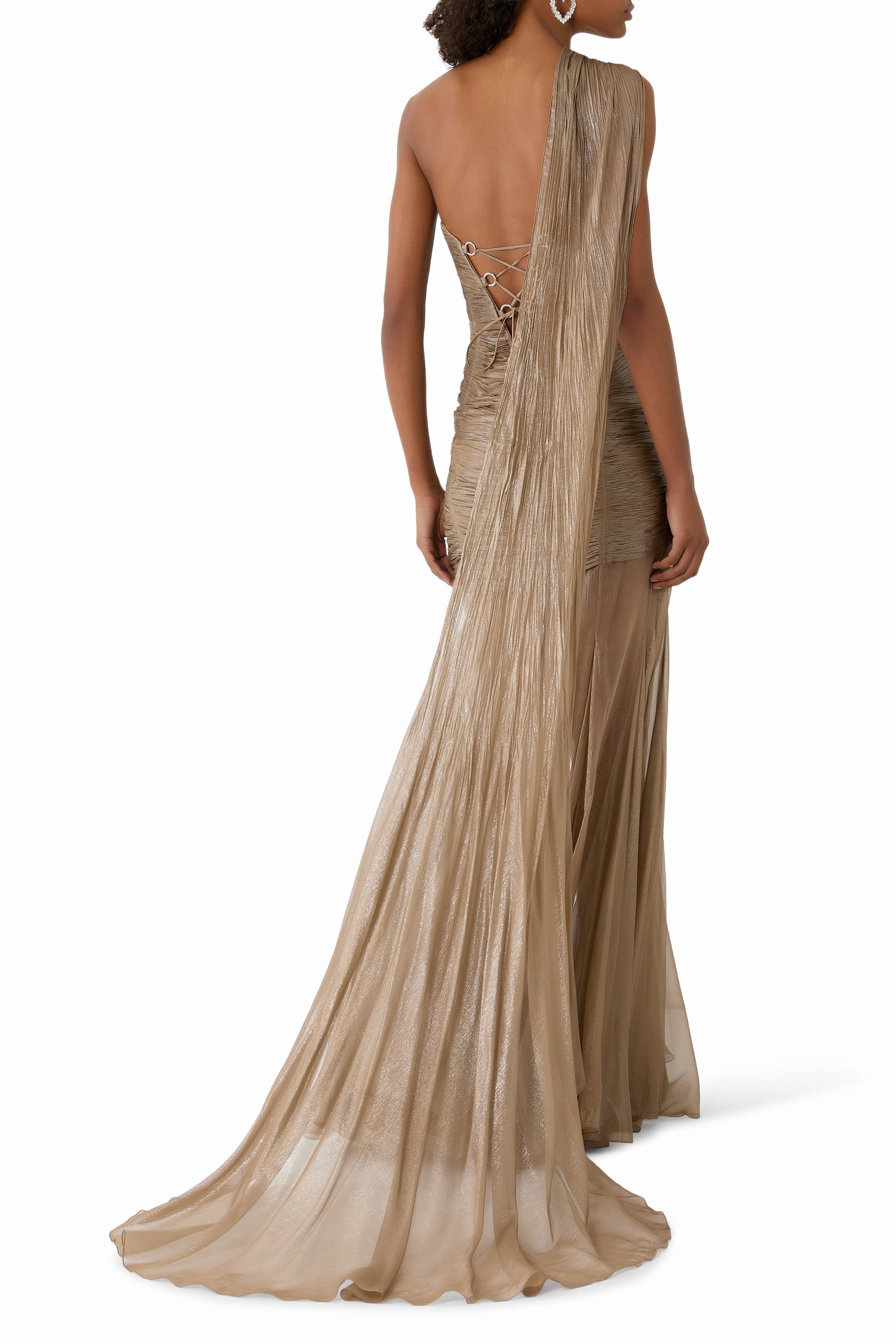 Marimar One-Shoulder Silk Bustier Gown