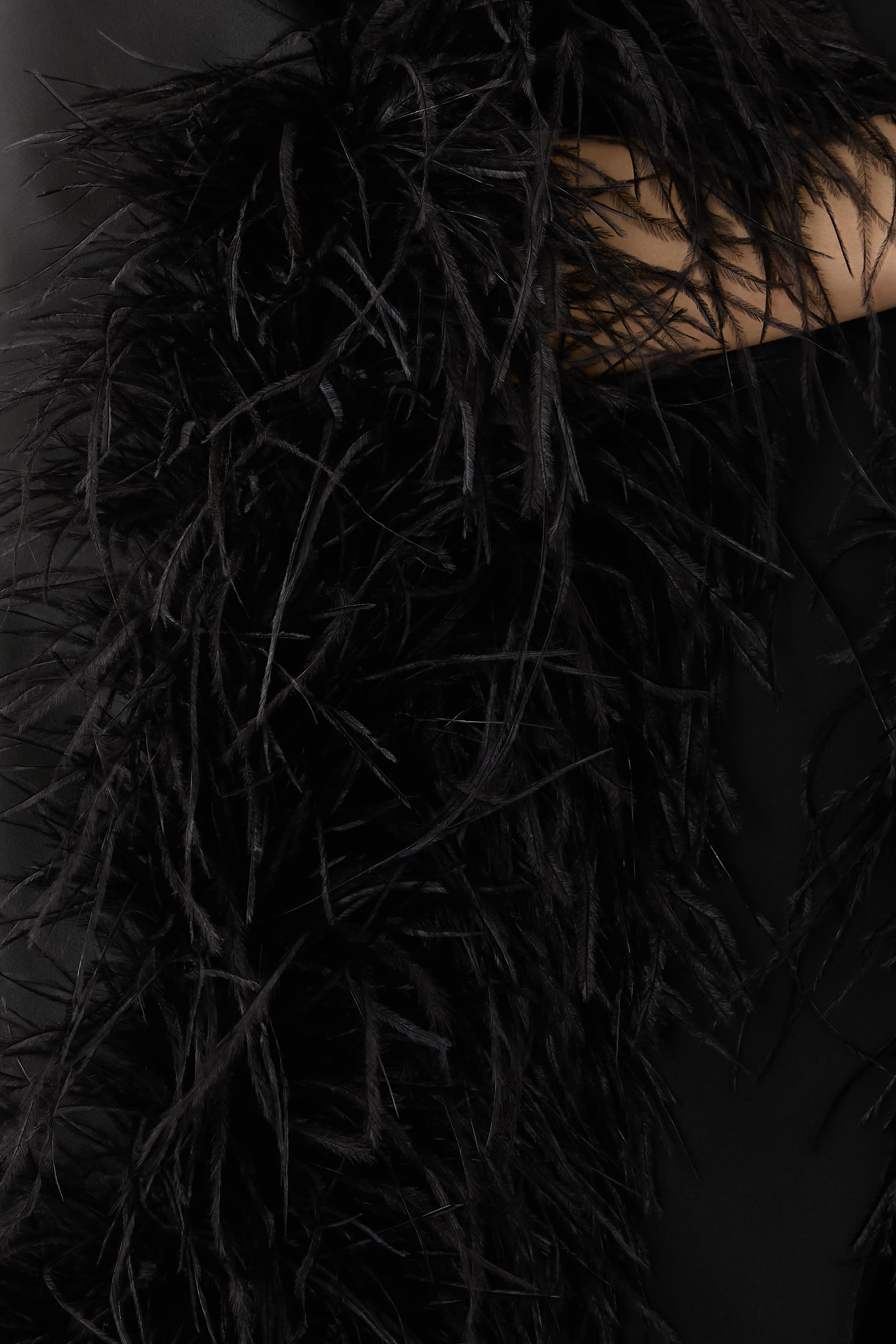 Satin Cape Dress With Feathers