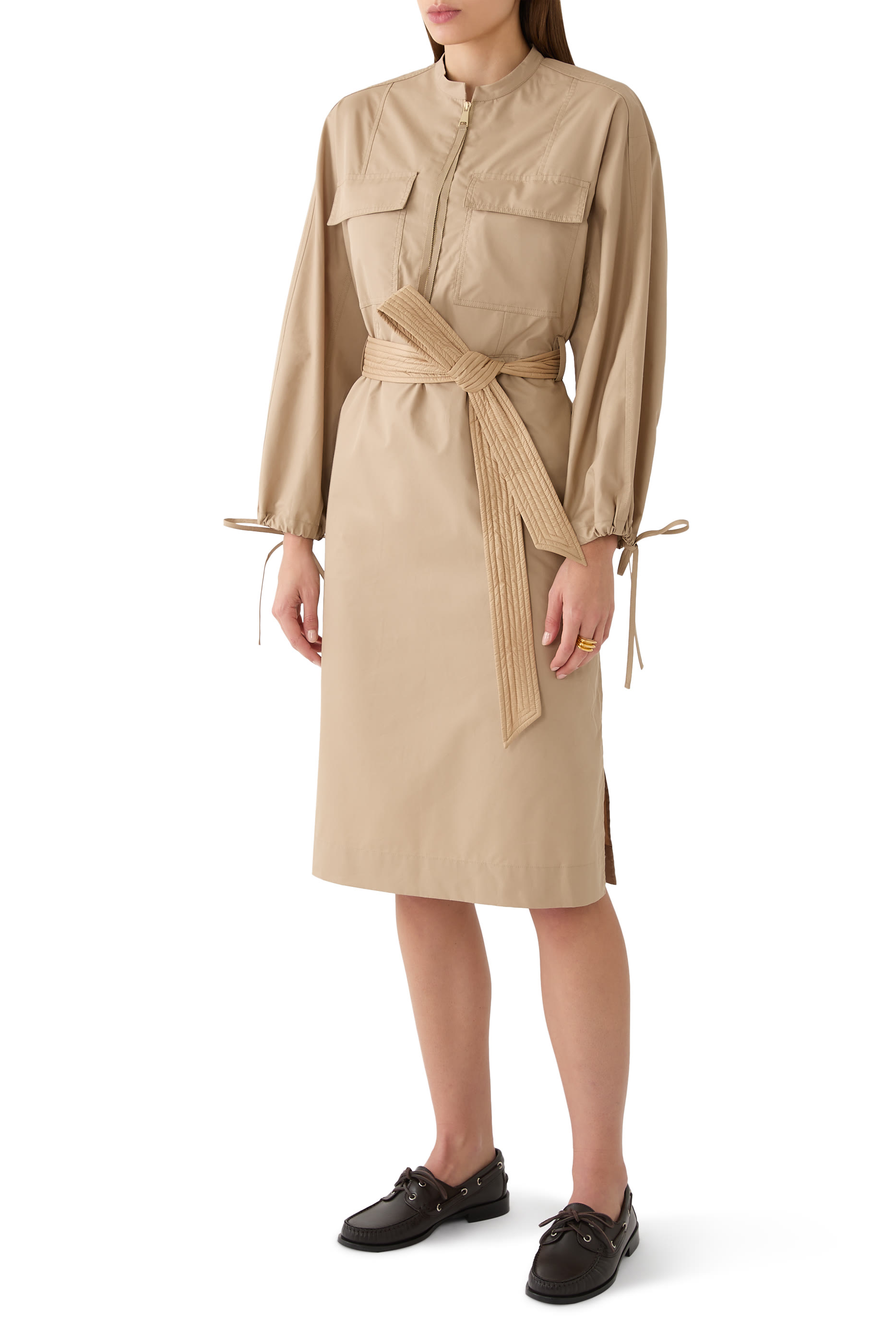 Belted Poplin Midi Dress 