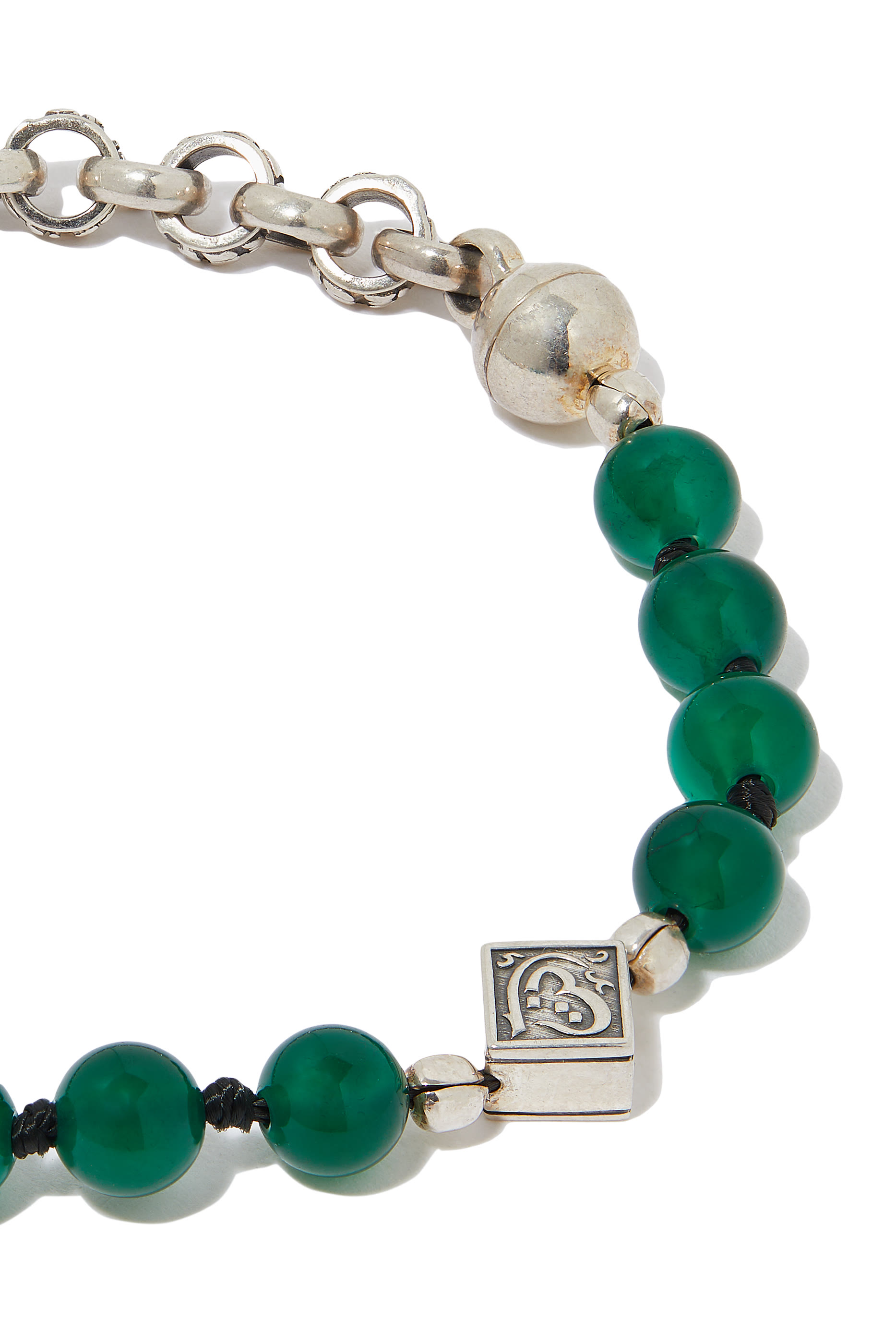 Eternity Bracelet for Him, Sterling Silver & Green Onyx