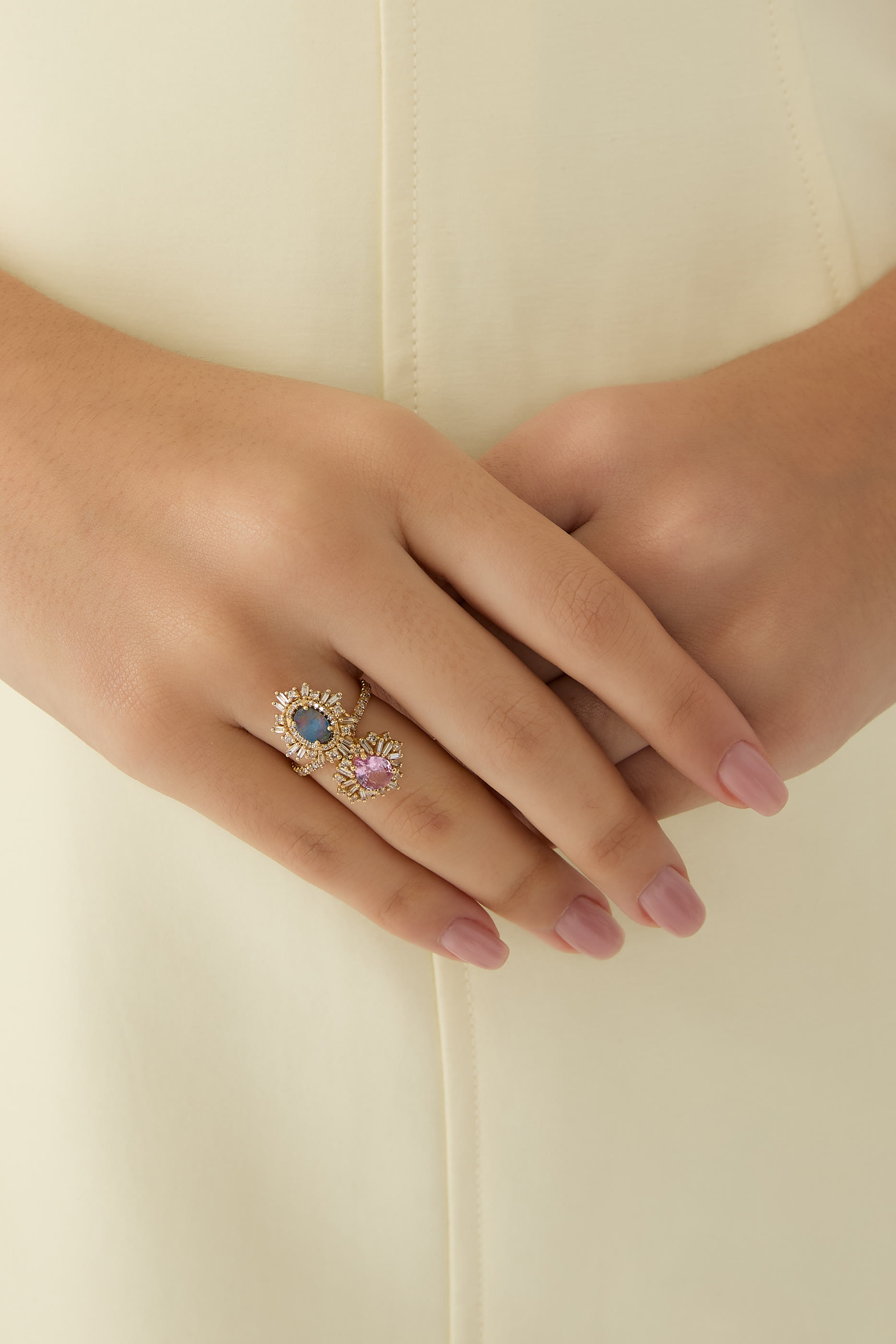  One of a Kind Tear Drop Ring, 18K Yellow Gold with Sapphire, Opal Doublet & Diamonds