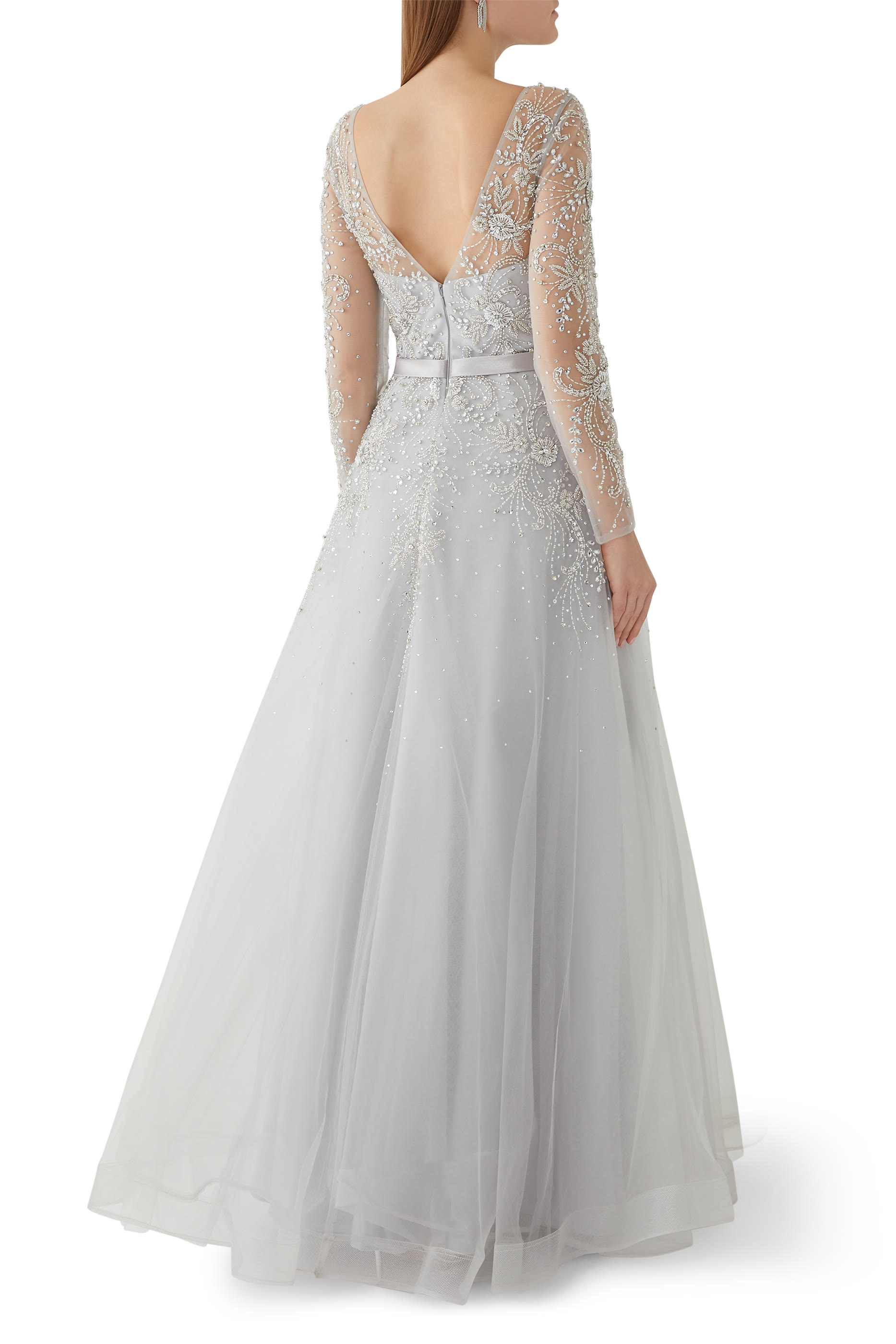 Long Sleeves Tulle Gown