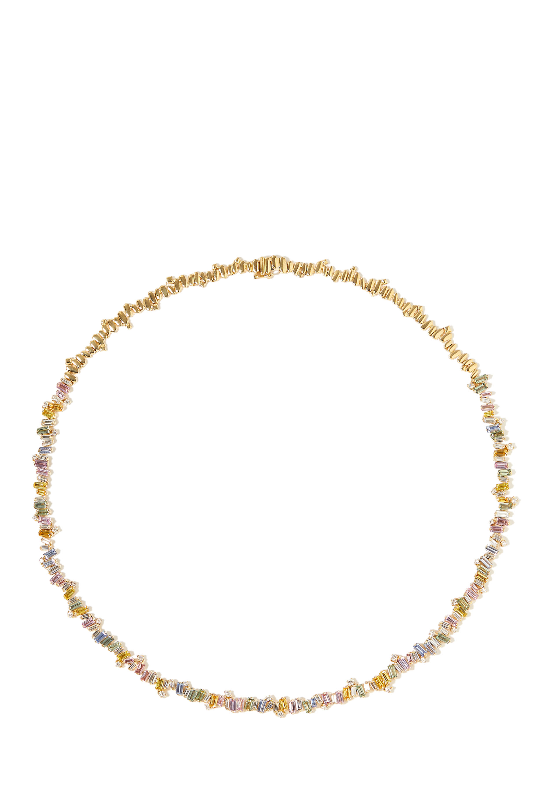 Bold Burst Pastel Sapphire Tennis Necklace, 18k Yellow Gold & Diamonds