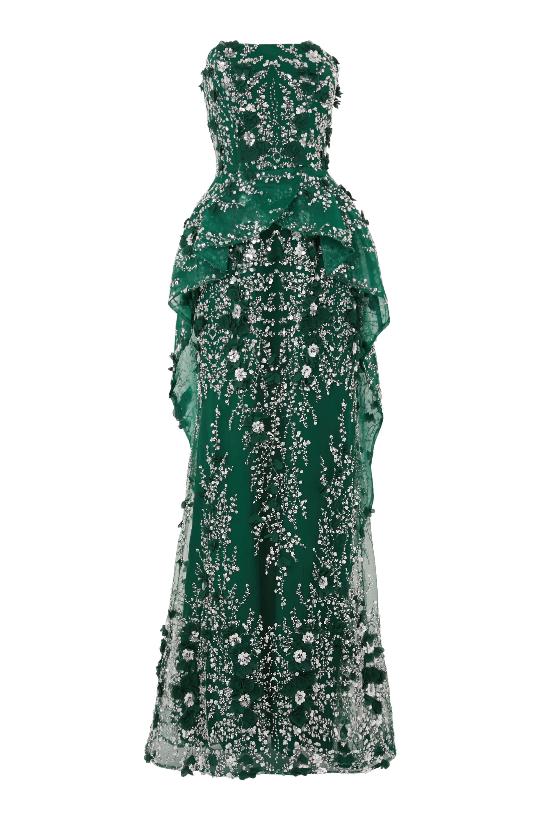 Flower-Embellished Strapless Gown