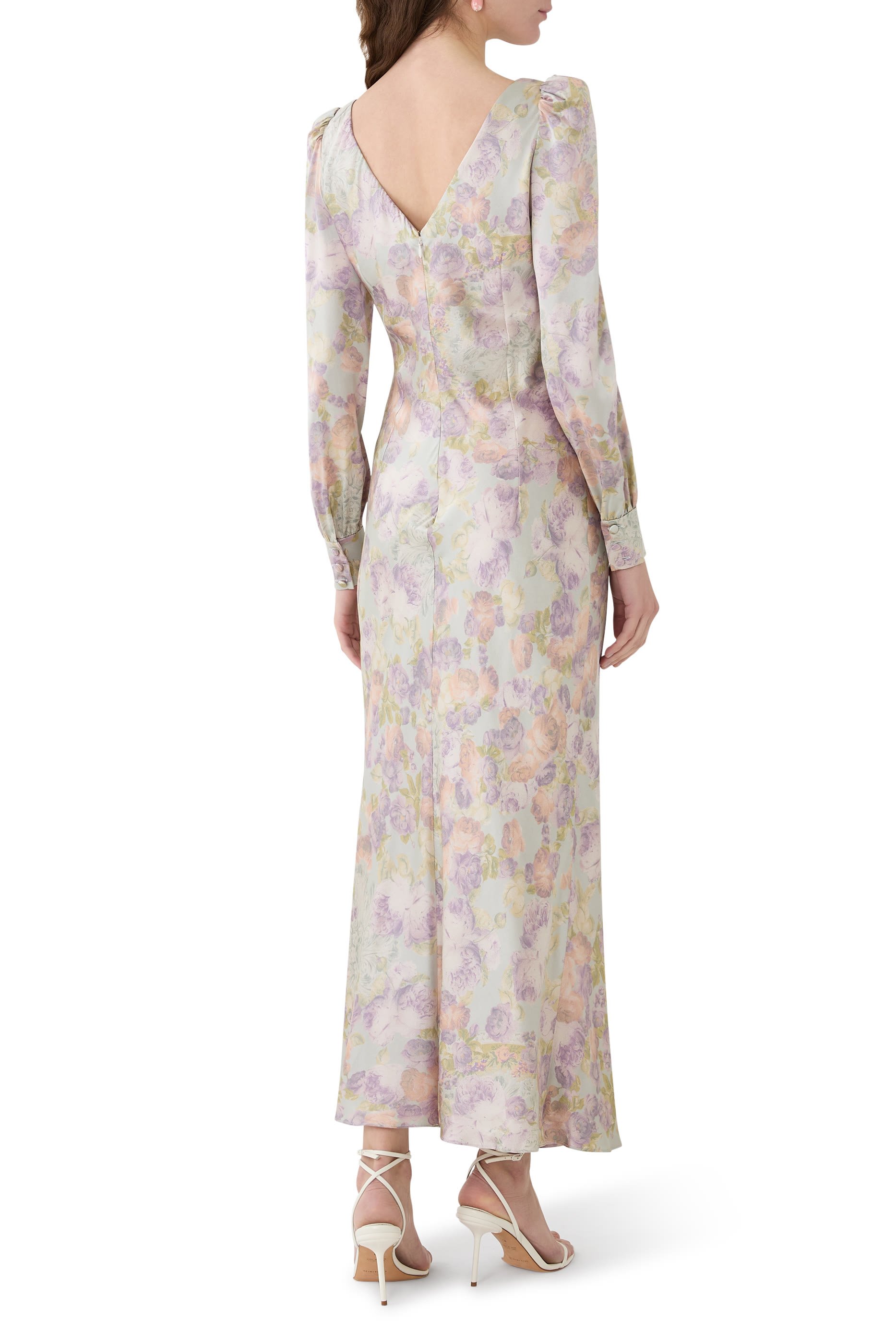 Print Silk Satin Midi Dress with Bow 