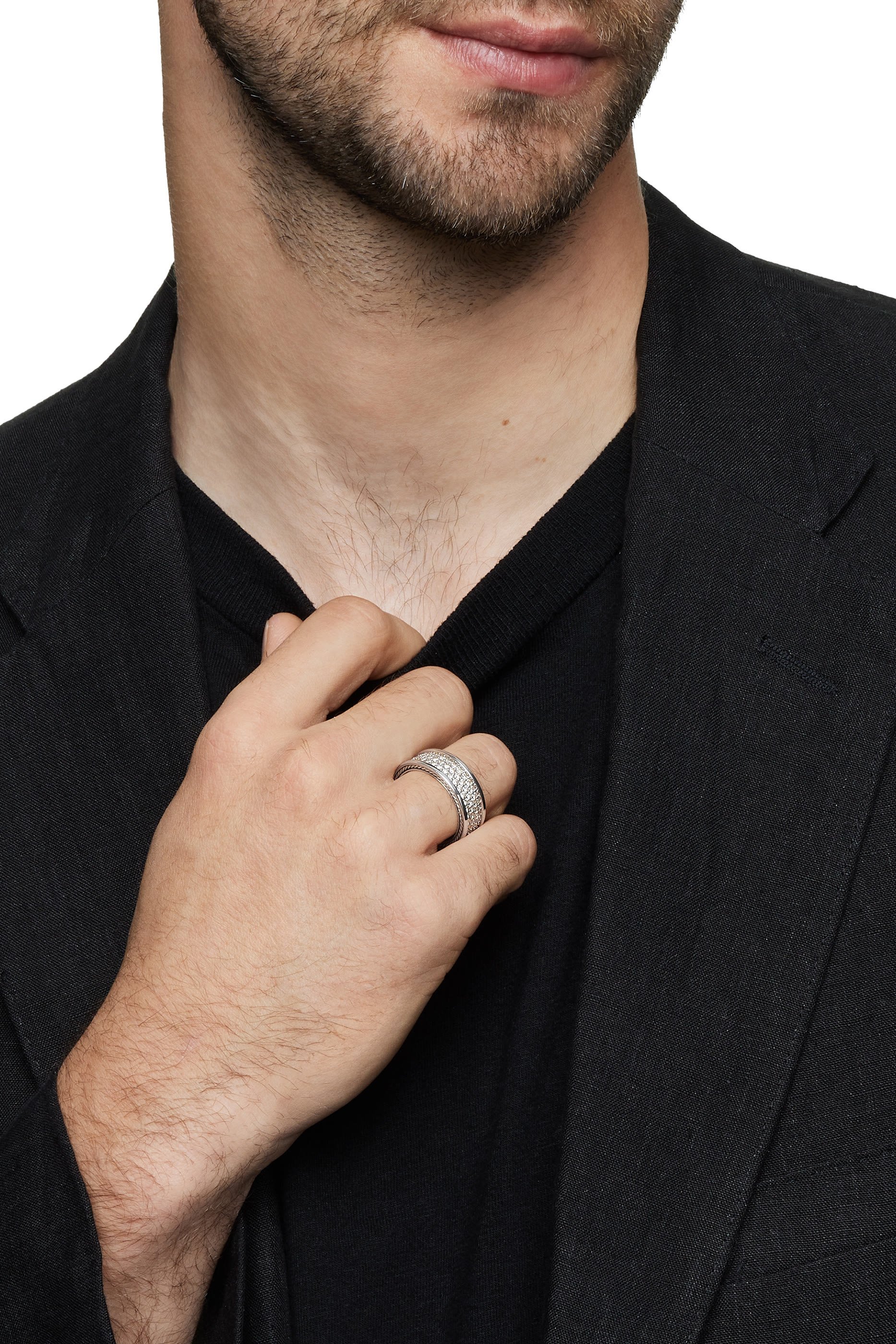 Streamline® Pavé Three Row Band Ring, Sterling Silver & Diamonds