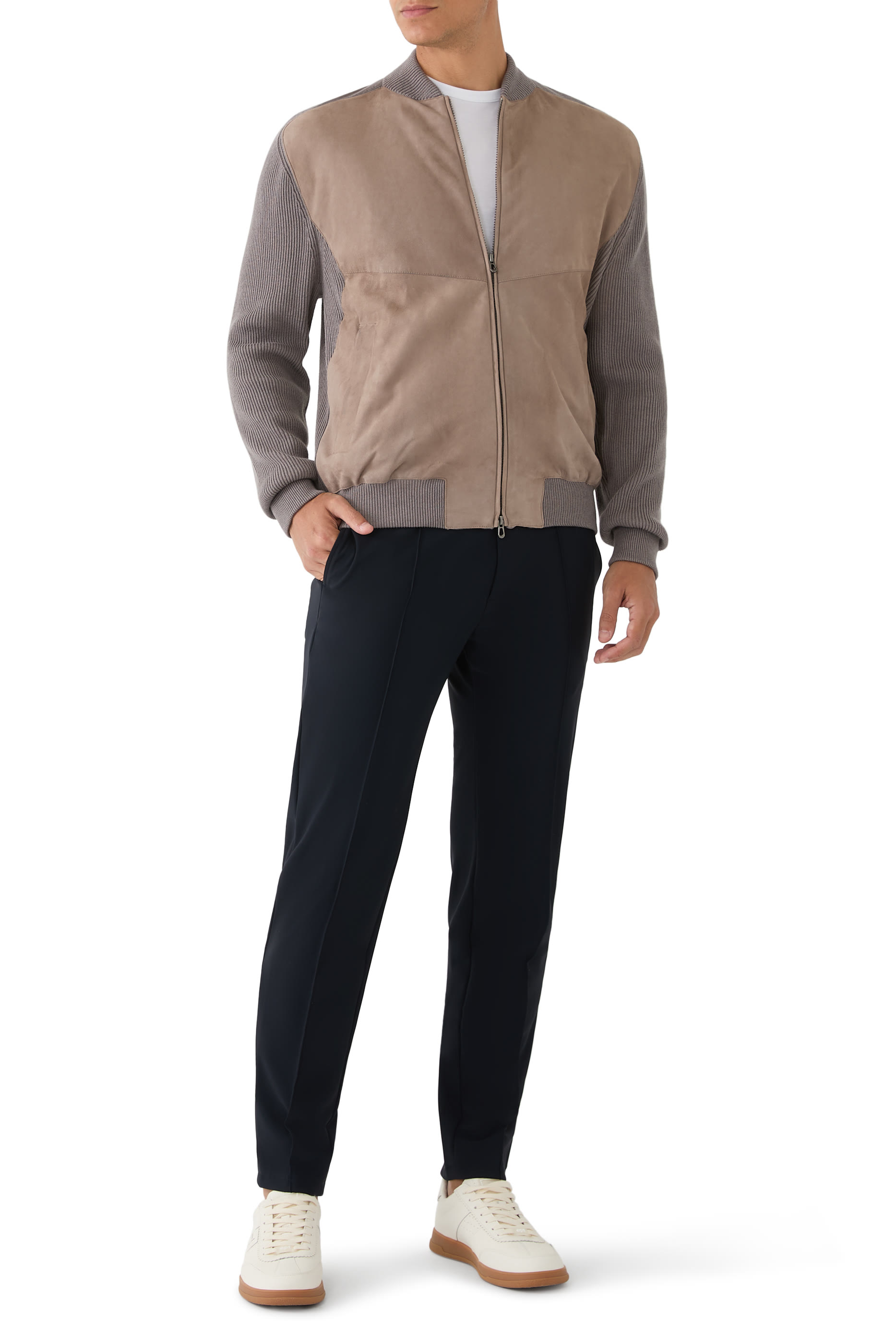 Knit Leather Bomber Jacket