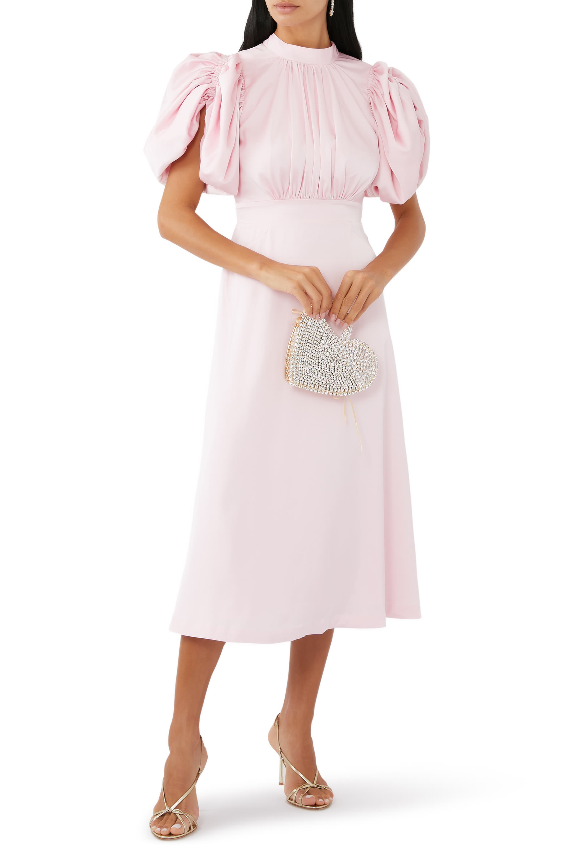 Satin Puff Midi Dress