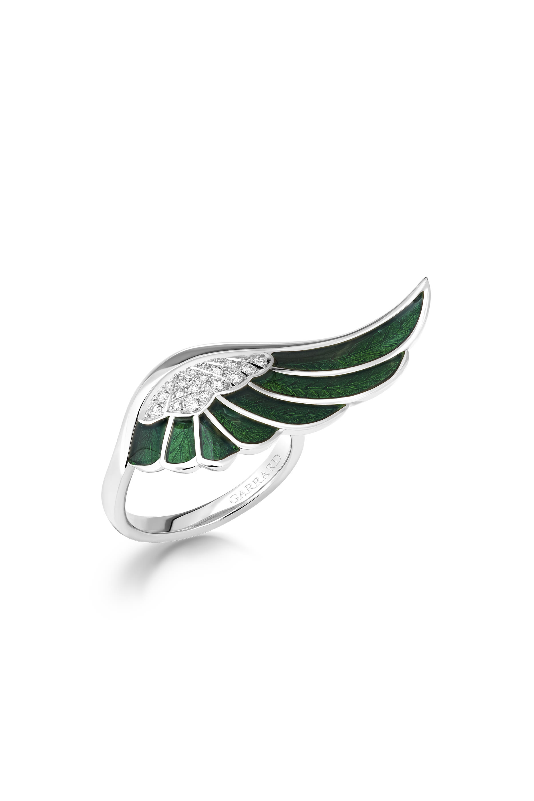 Wings Reflection Enamel Ring, 18K White Gold, Diamonds and Enamel