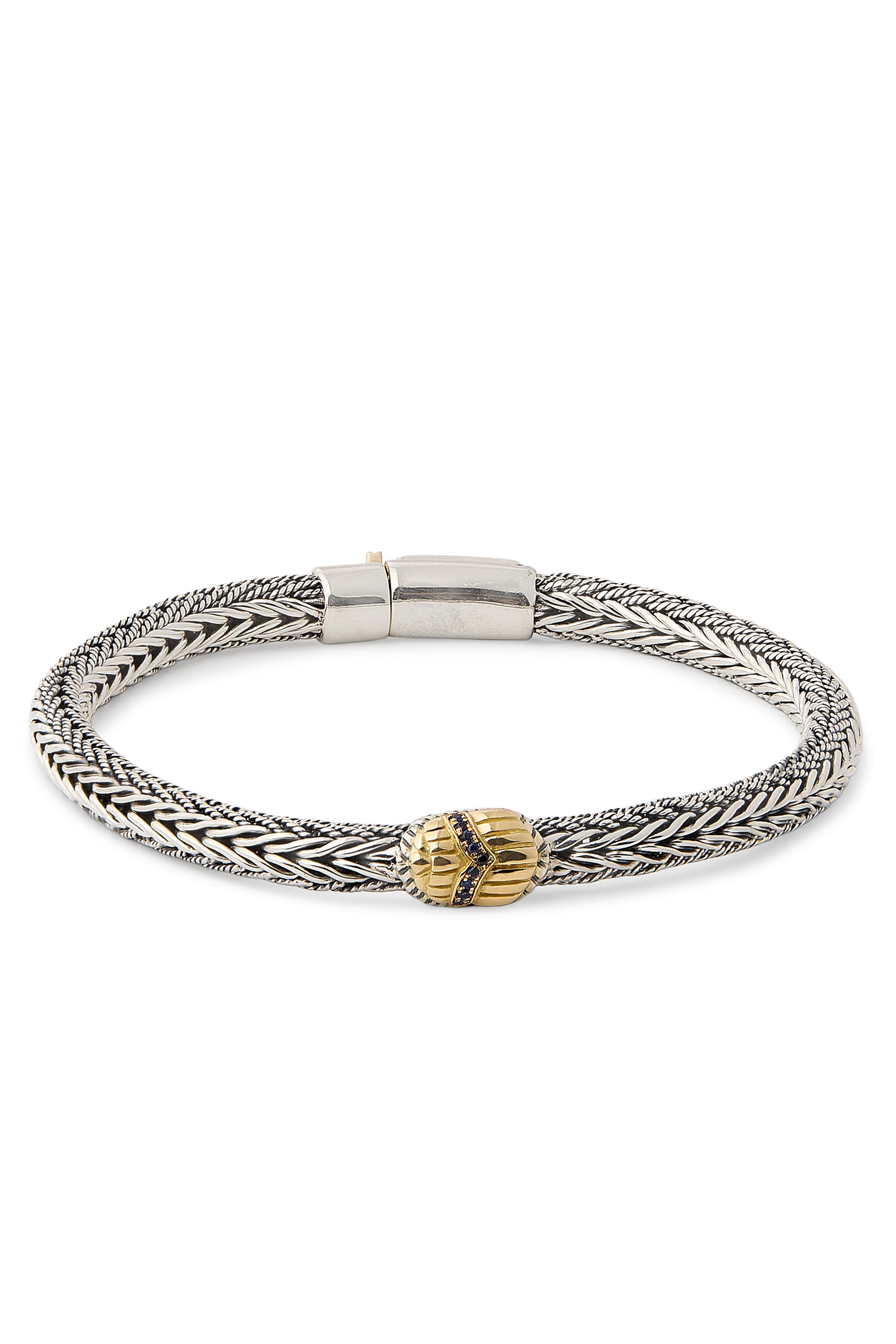 Scarab Braided Bracelet, 18K Yellow Gold, Sterling Silver & Diamonds