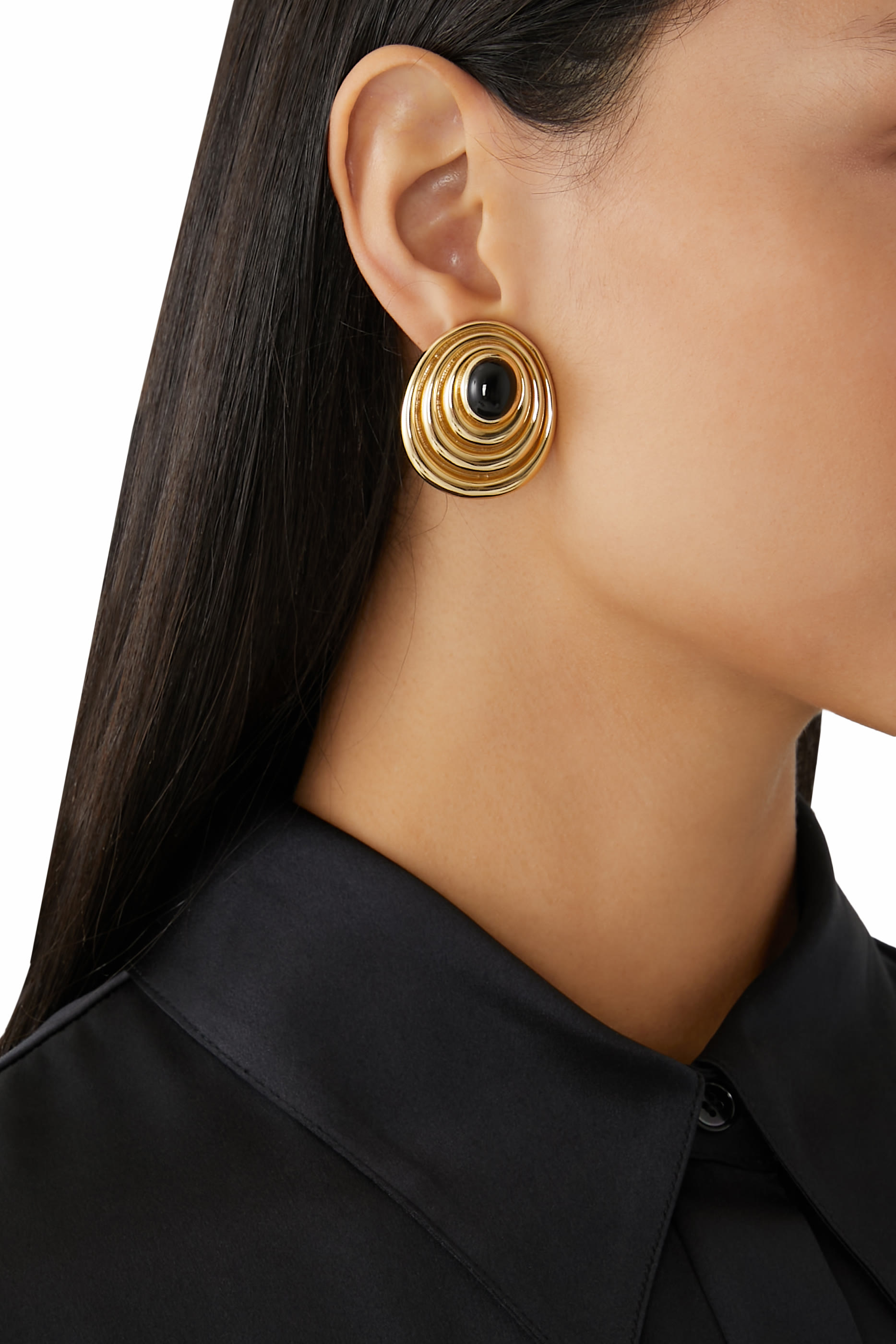 Presence Earrings, 22k Gold-Plated Brass & Black Onyx