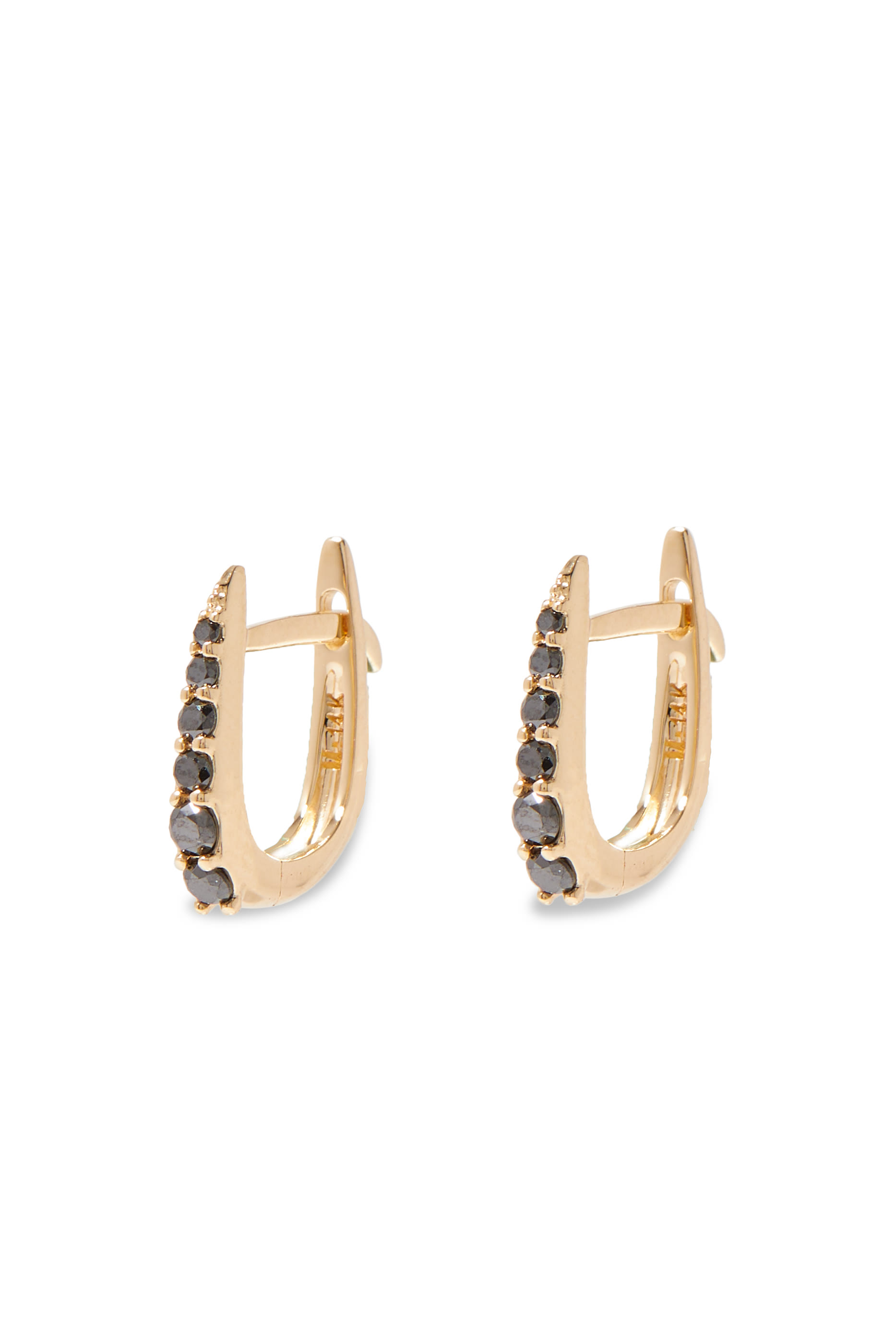 Fine Claw Huggies, 14K Yellow Gold & Black Diamonds