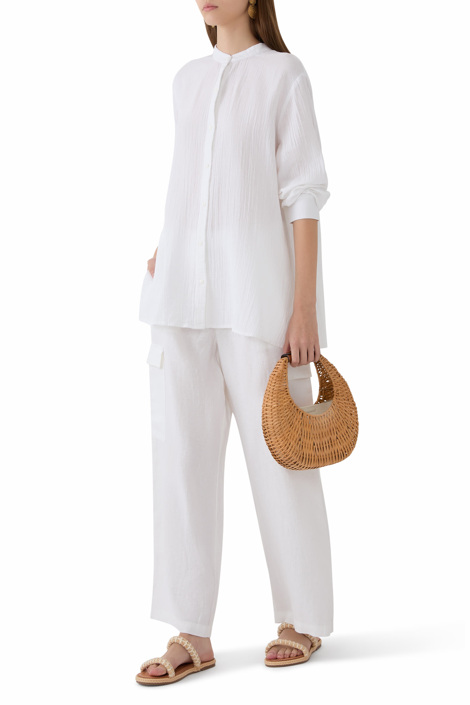 Organic Cotton Ripple Band Collar Shirt