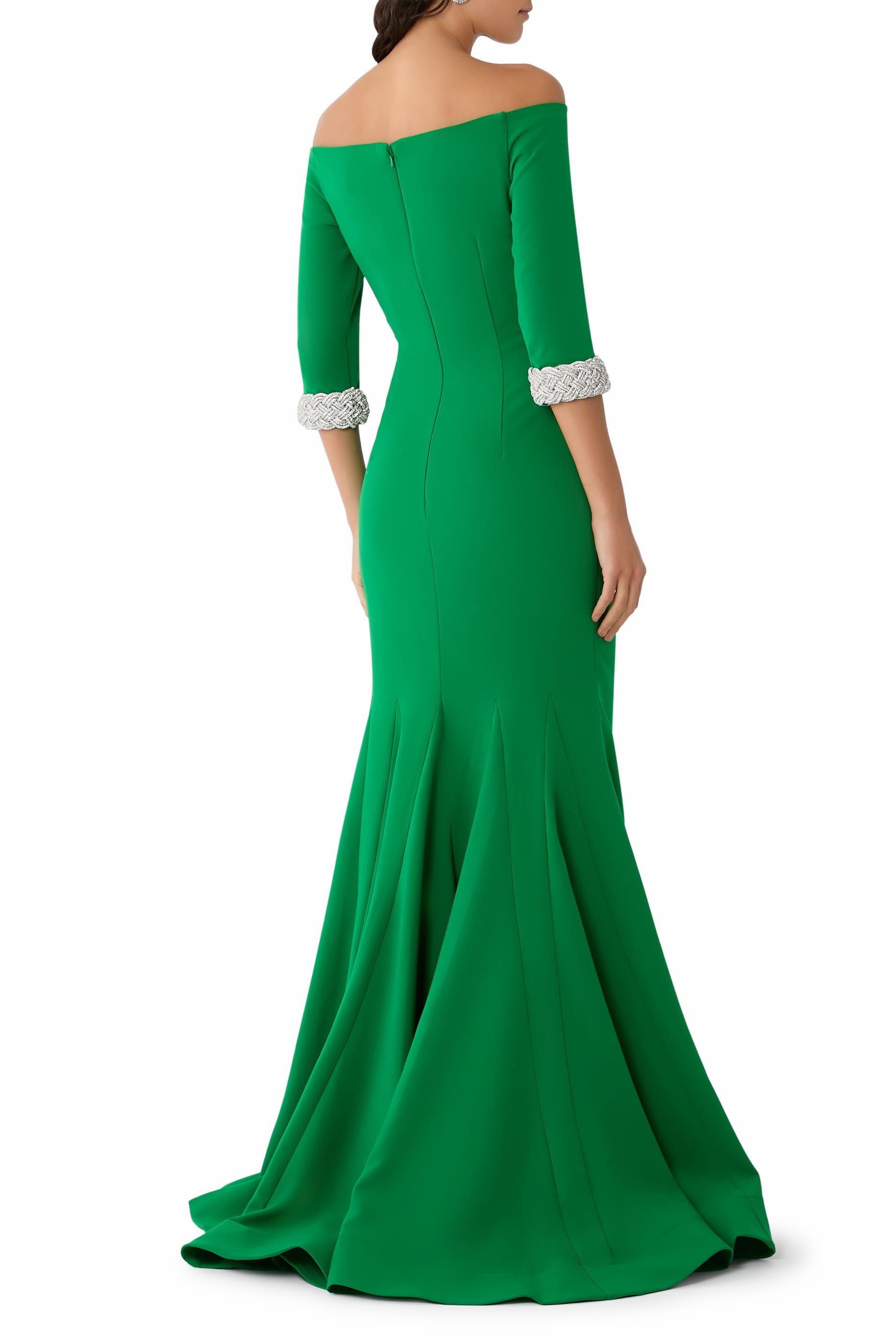 Off-Shoulder Gown with Beaded Cuffs 