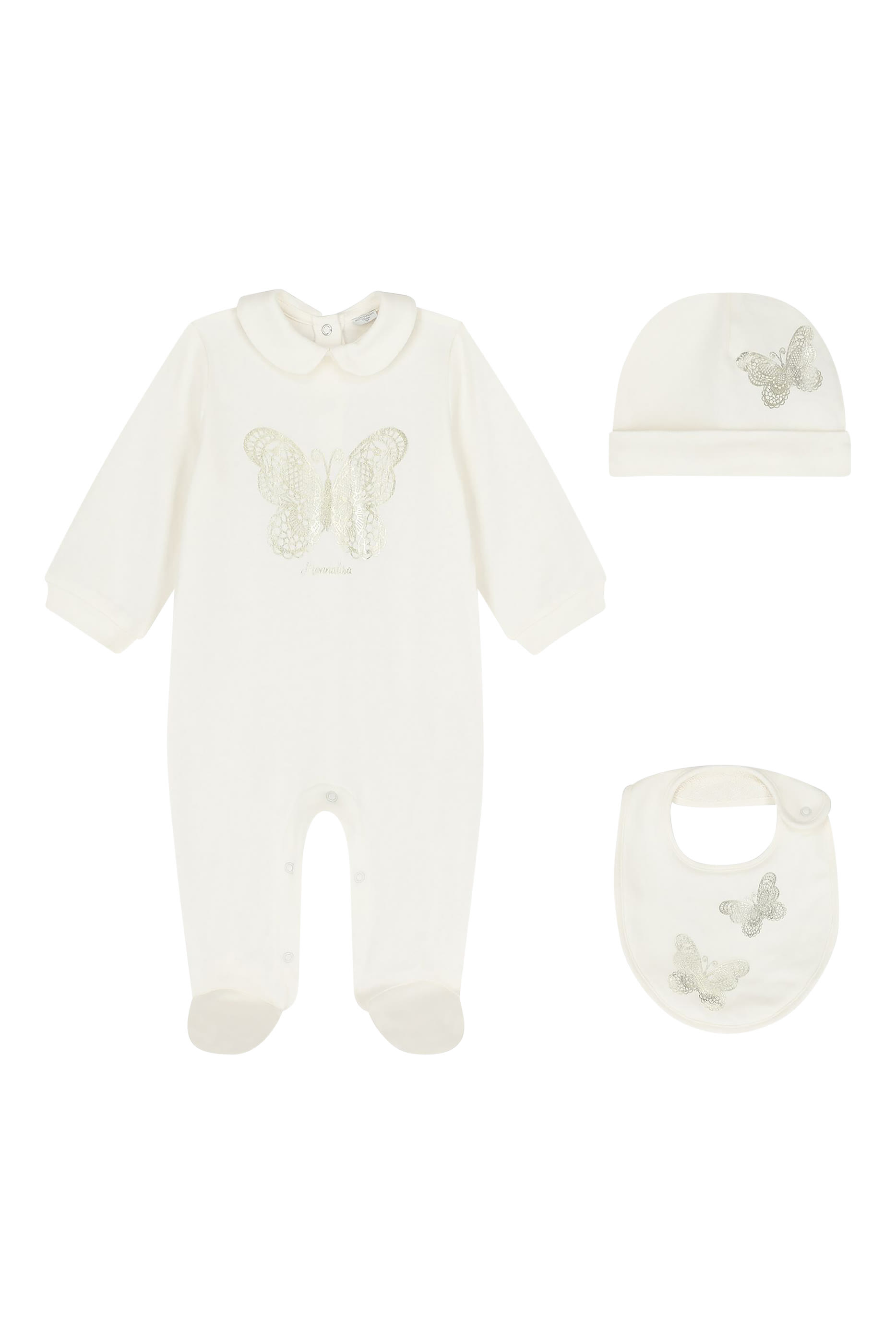 Kids Cotton Jumpsuit, Bib & Hat Set 
