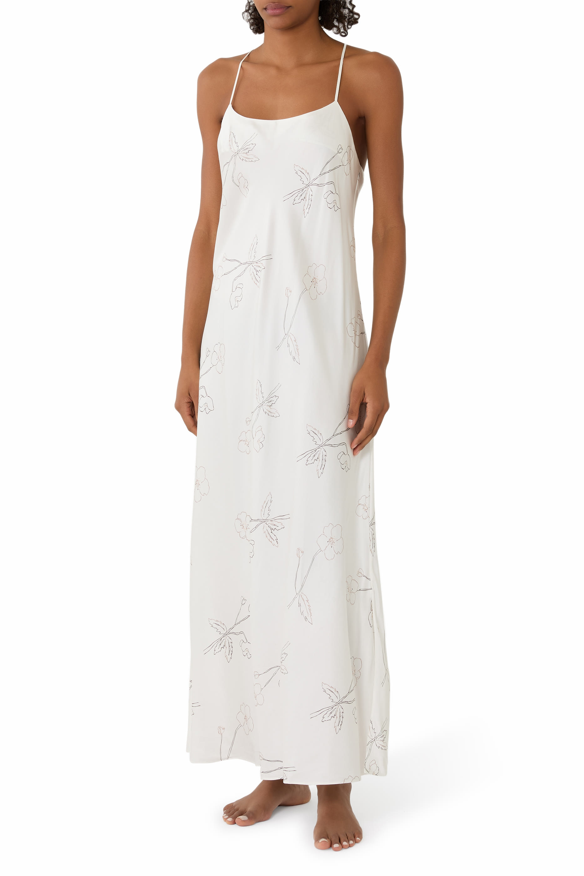 Silk Floral Print Cross Back Maxi Nightdress