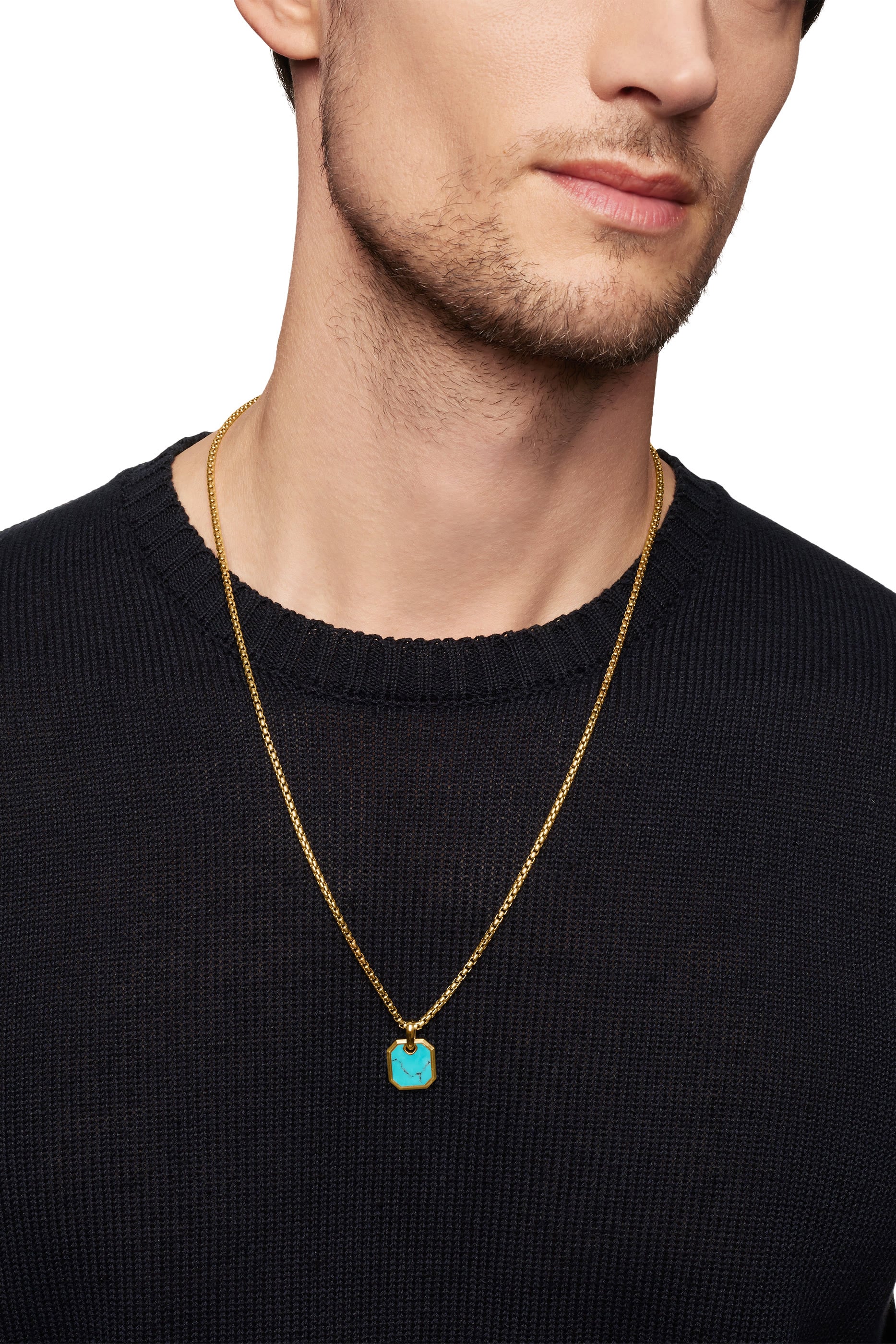  Octagonal Amulet, 18K Yellow Gold & Turquoise