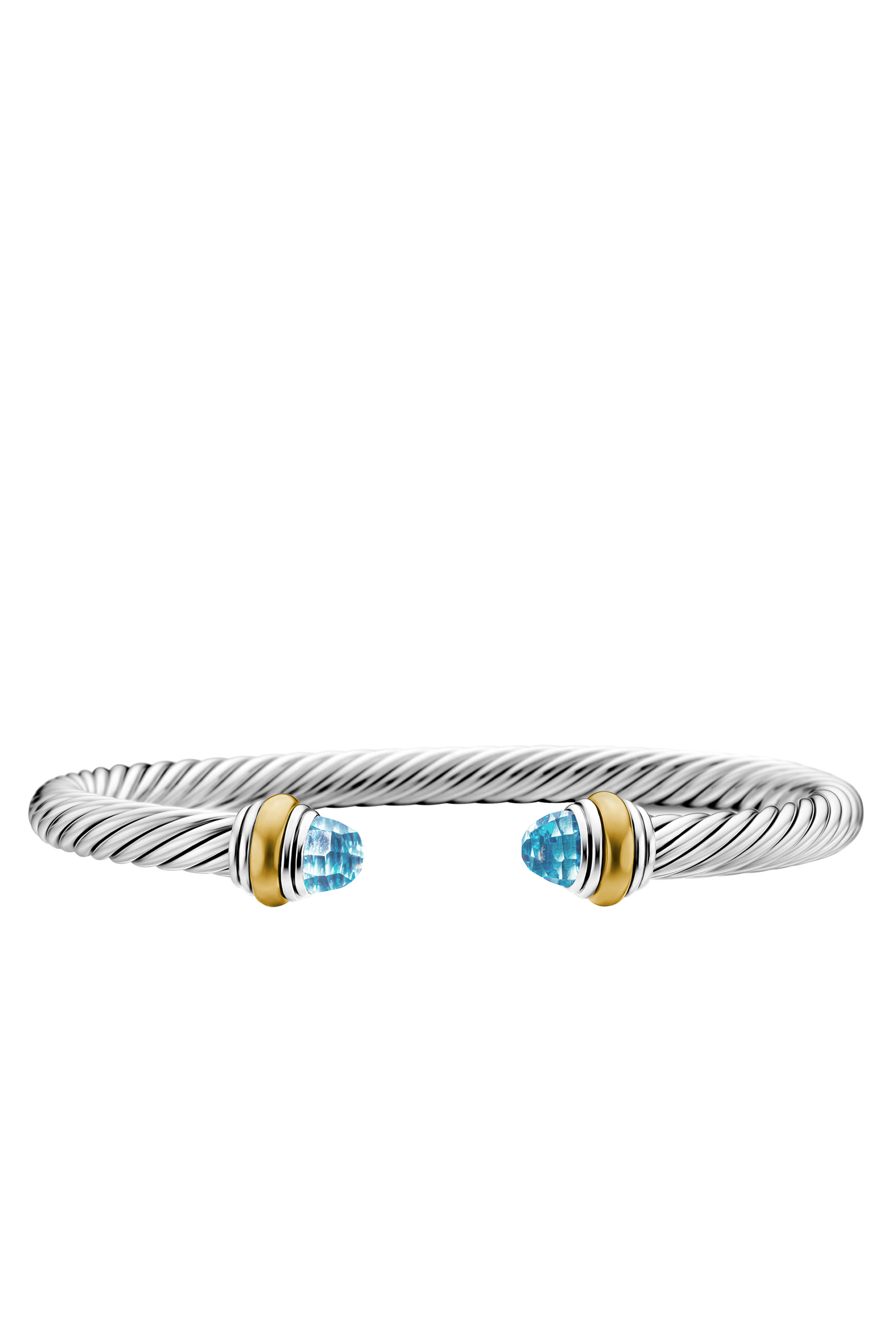 Classic Cable Bracelet, Sterling Silver with 14K Yellow Gold and Blue Topaz