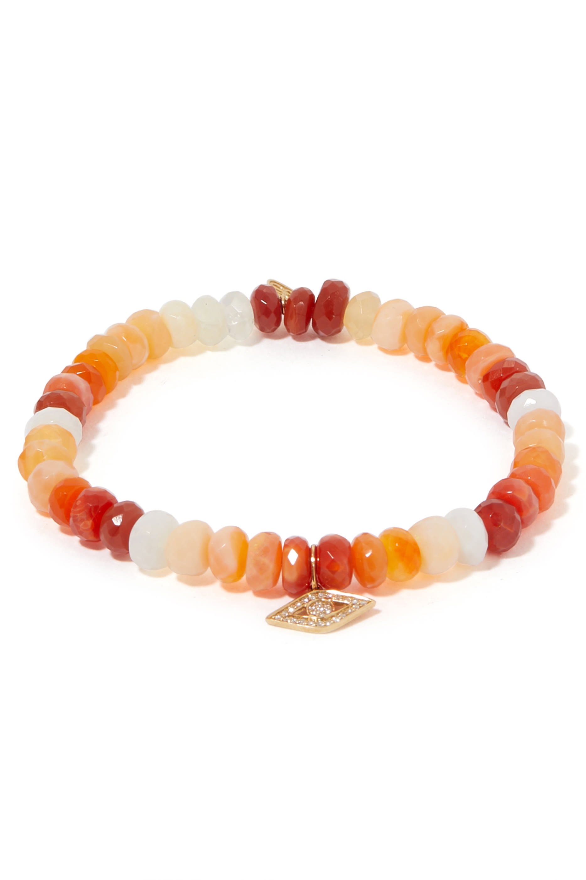 Evil Eye Charm Bracelet, Fire Opal Beads with 14K Yellow Gold & Diamonds