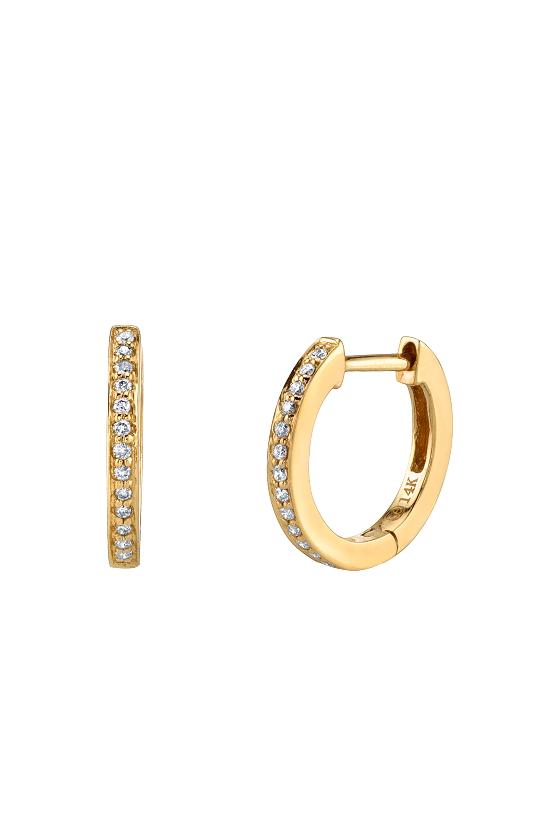 Kids Huggie Earrings, 14k Yellow Gold & Diamonds