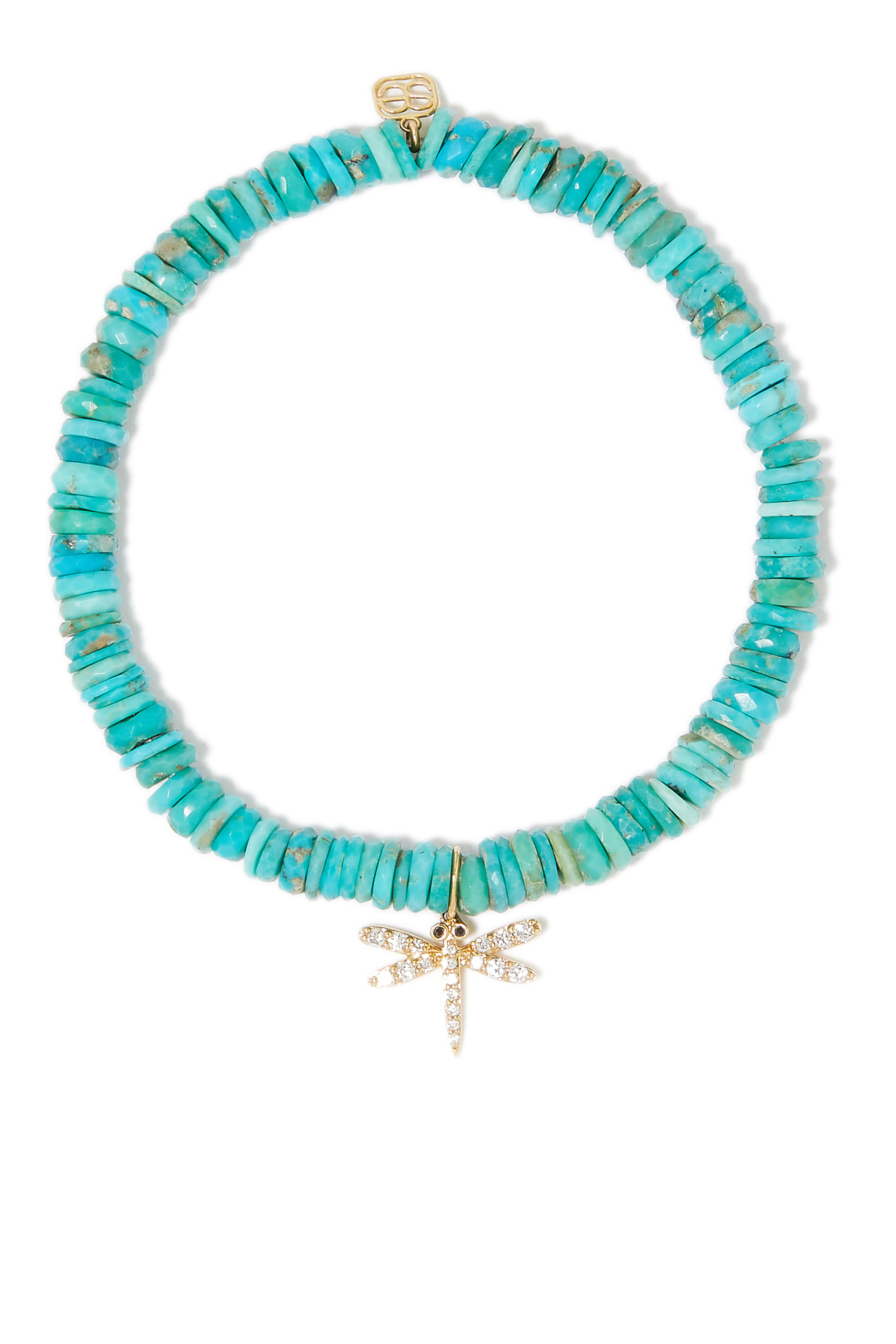Dragonfly Charm Bracelet, Turquoise with 14K Yellow Gold & Diamonds