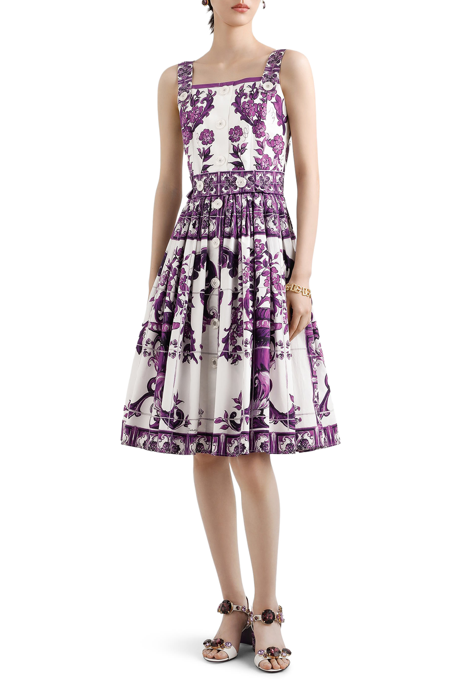 Majolica-Print Corset Midi Dress
