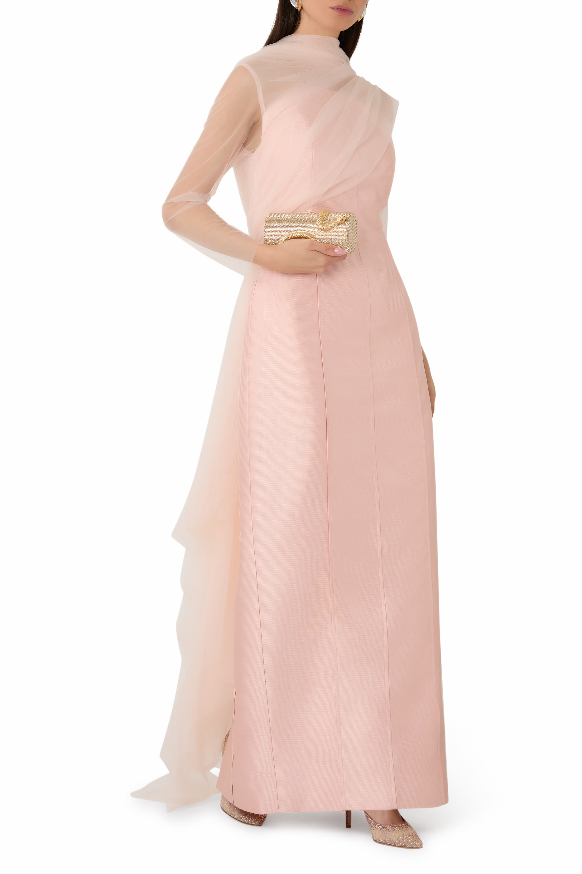 High Neck Illusion Sleeve Gown