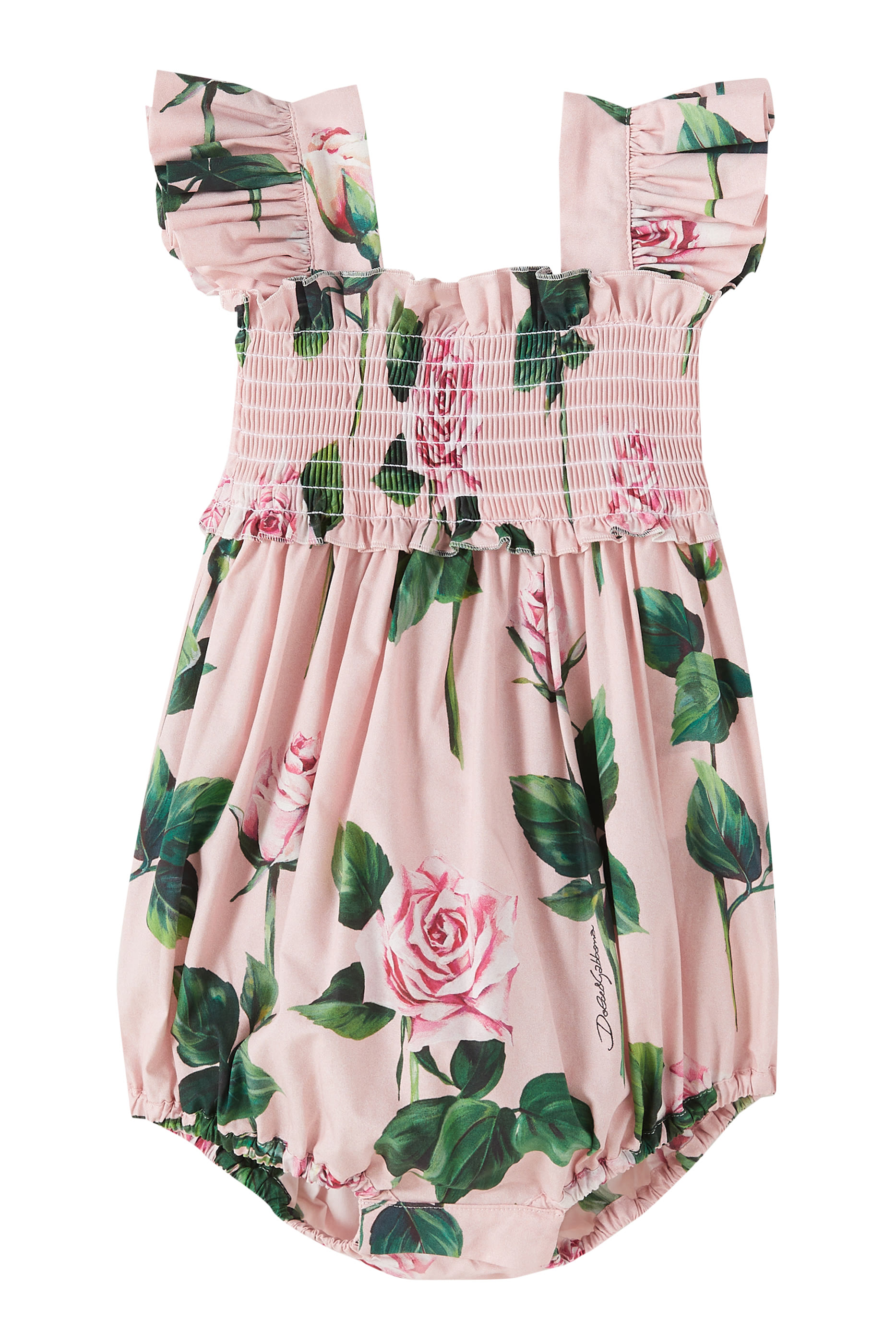 Kids Rose-Print Poplin Romper Suit
