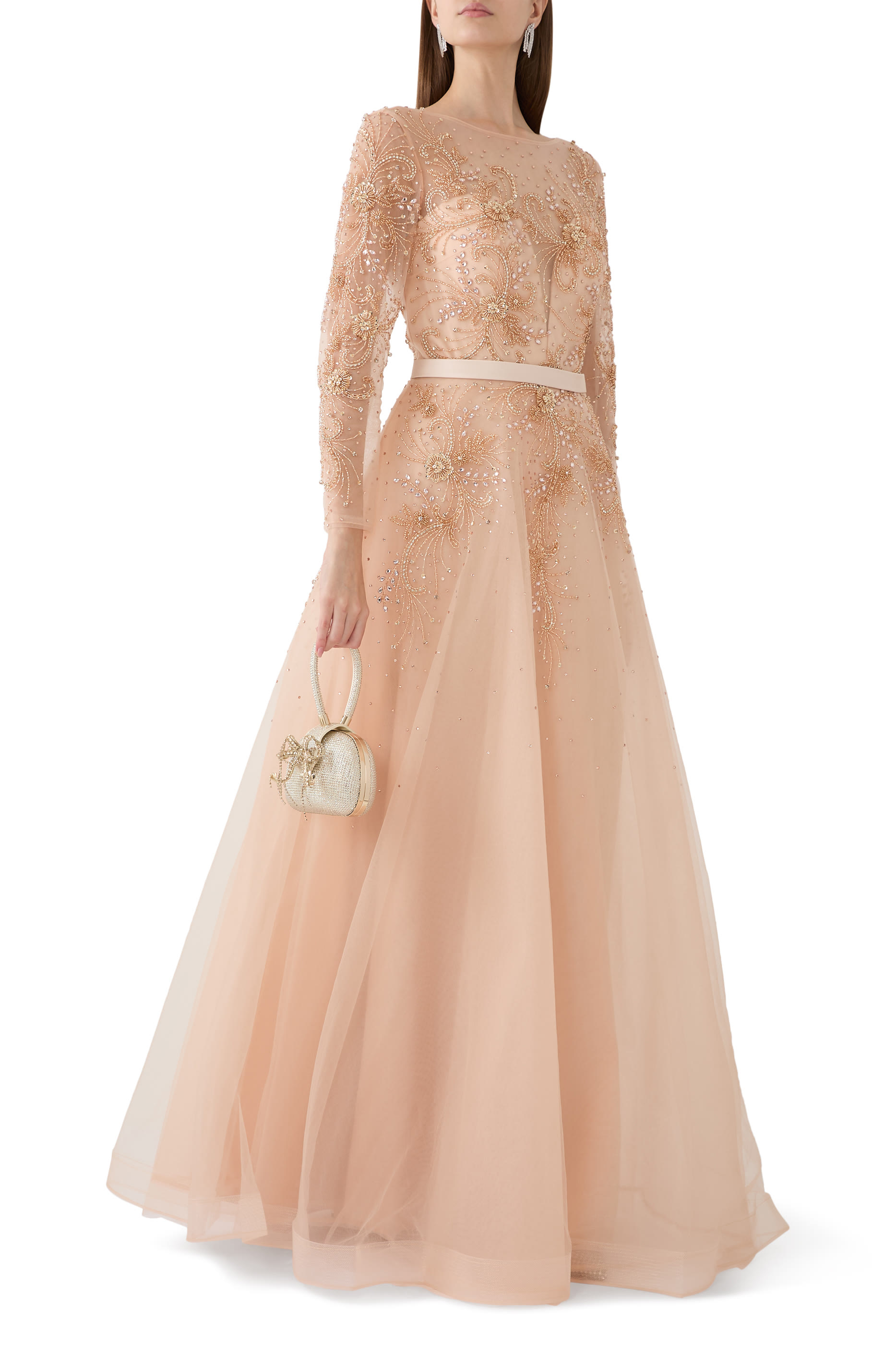 Long Sleeves Tulle Gown