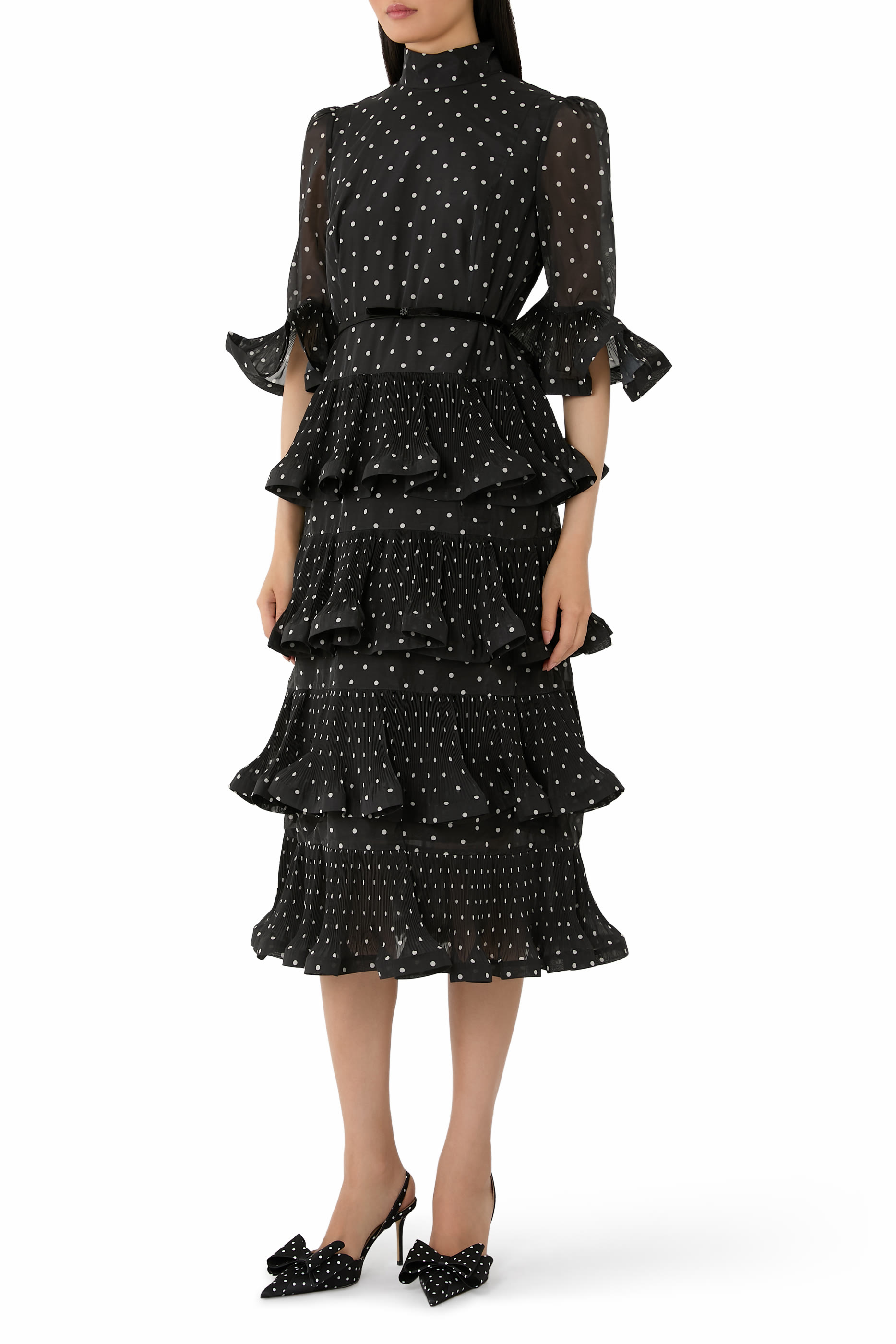 Pleated Sleeved Midi Dress