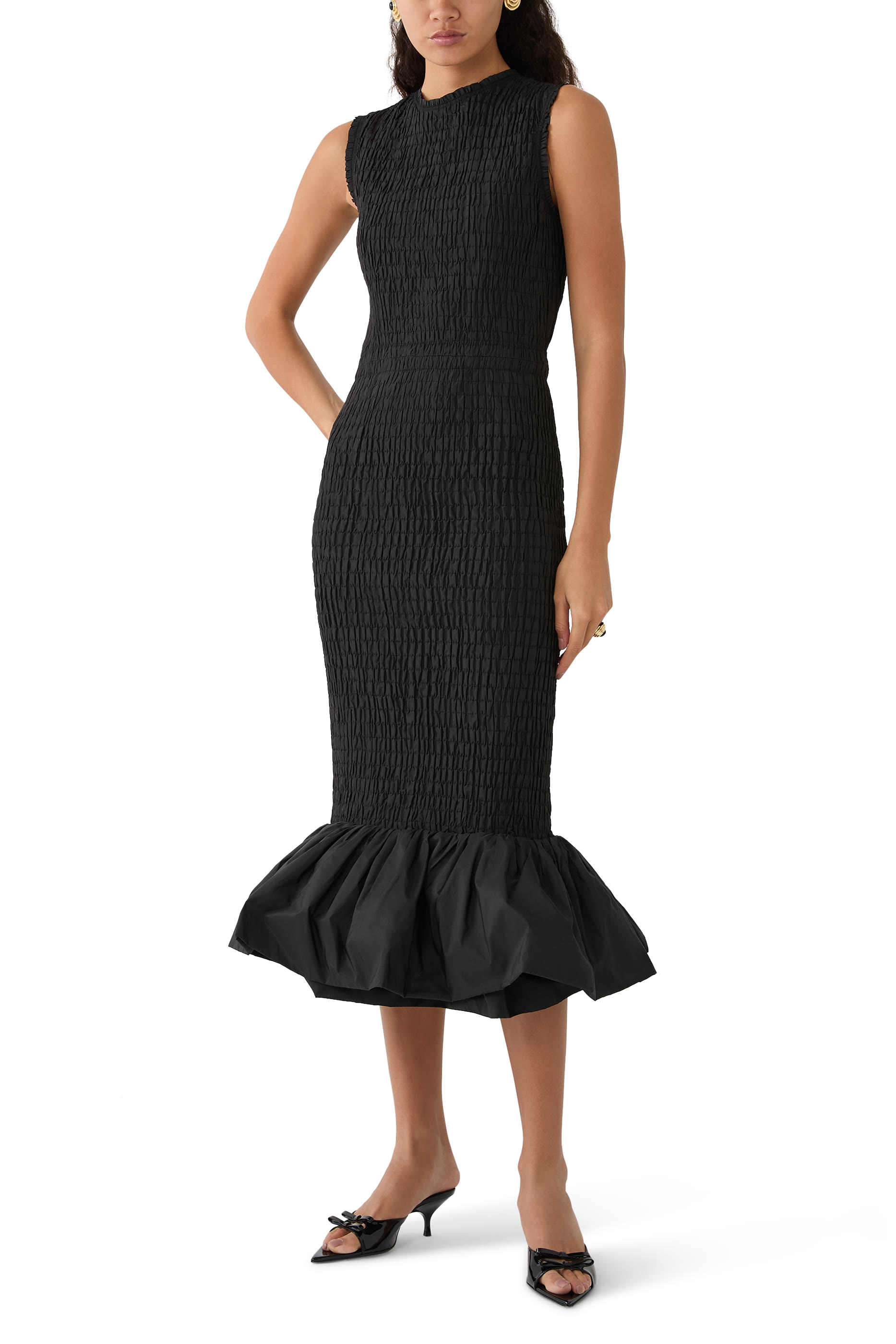 Smocked Fishtail Midi Dress