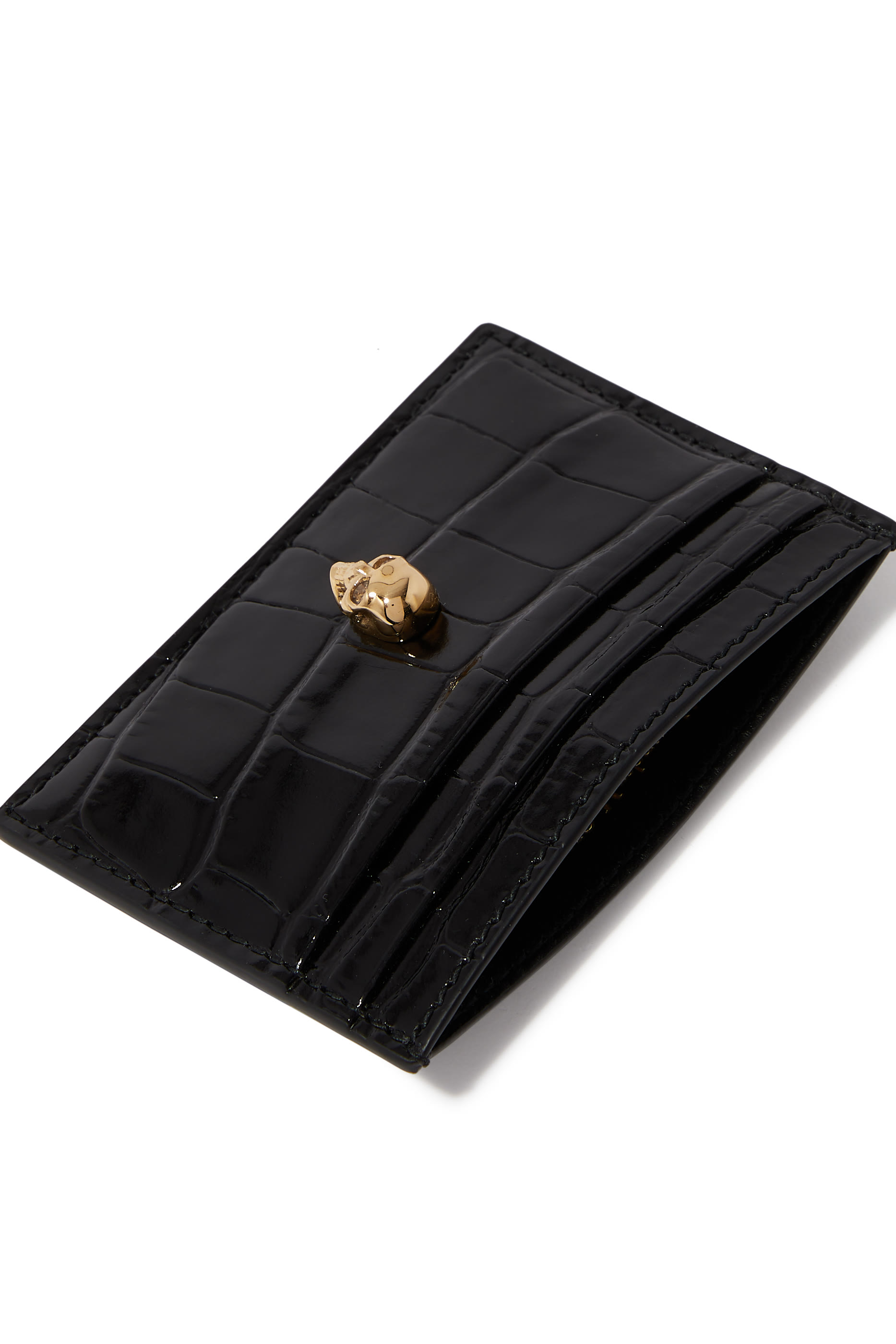 Croc Embossed Leather Skull Card Holder