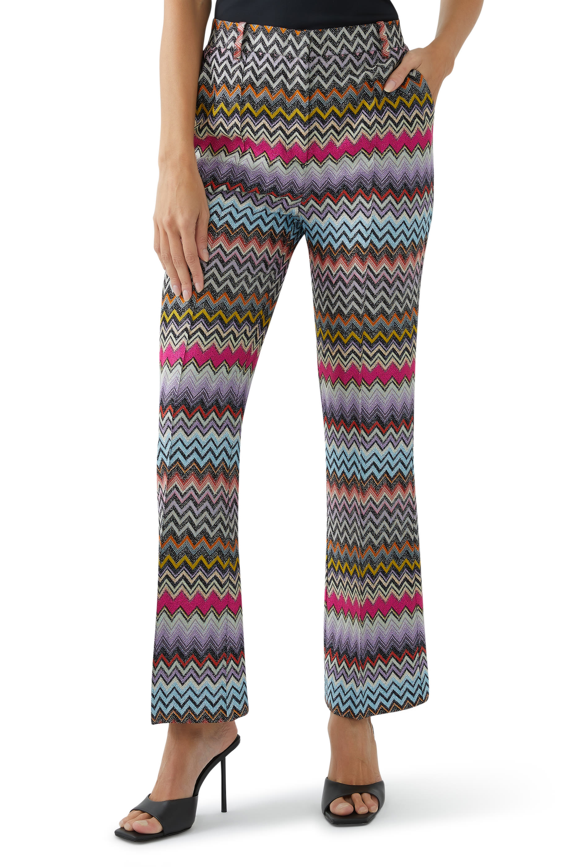 Zigzag Raschel Lurex Flare Pants