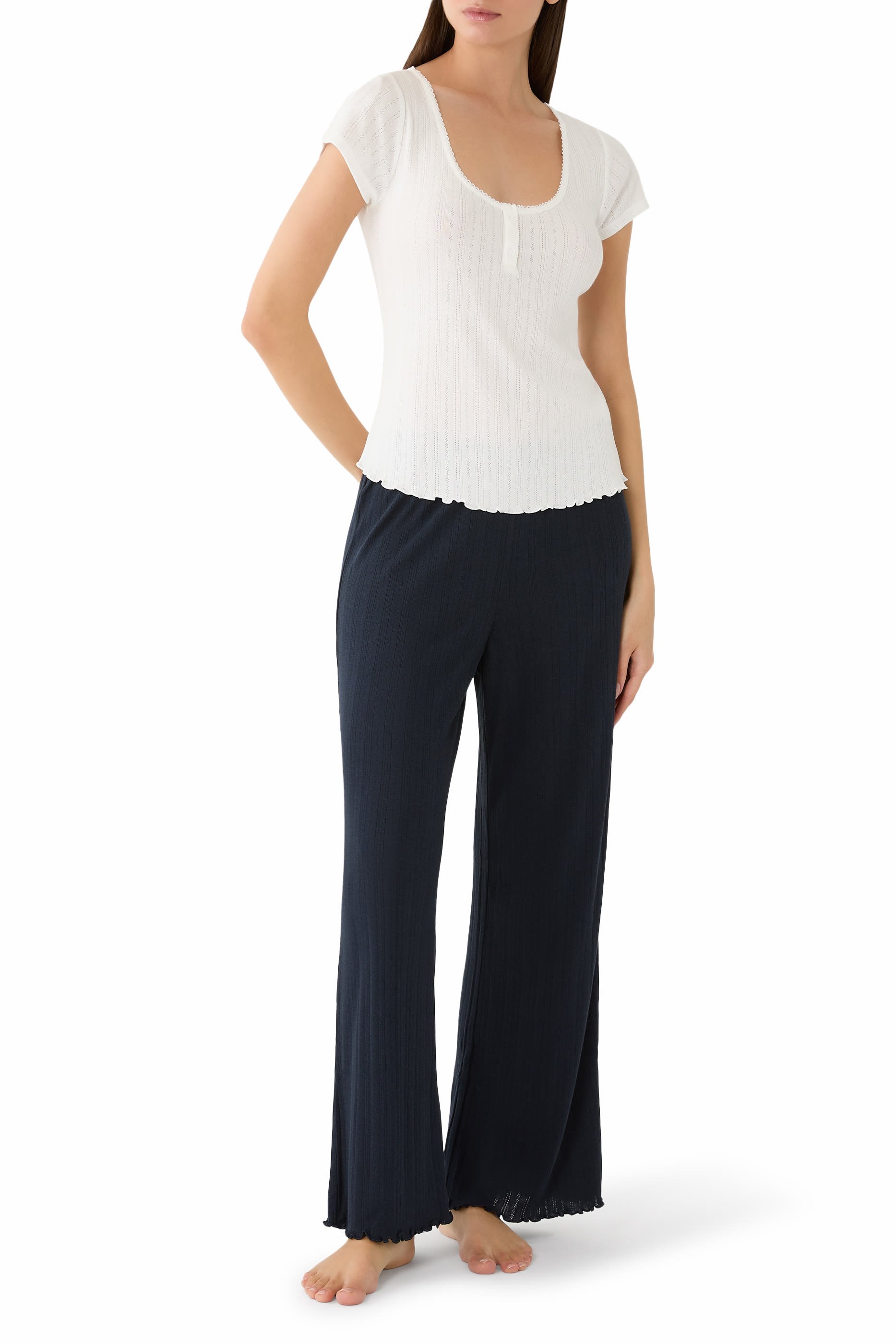  Pointelle Scoop Neck Pajama Top 