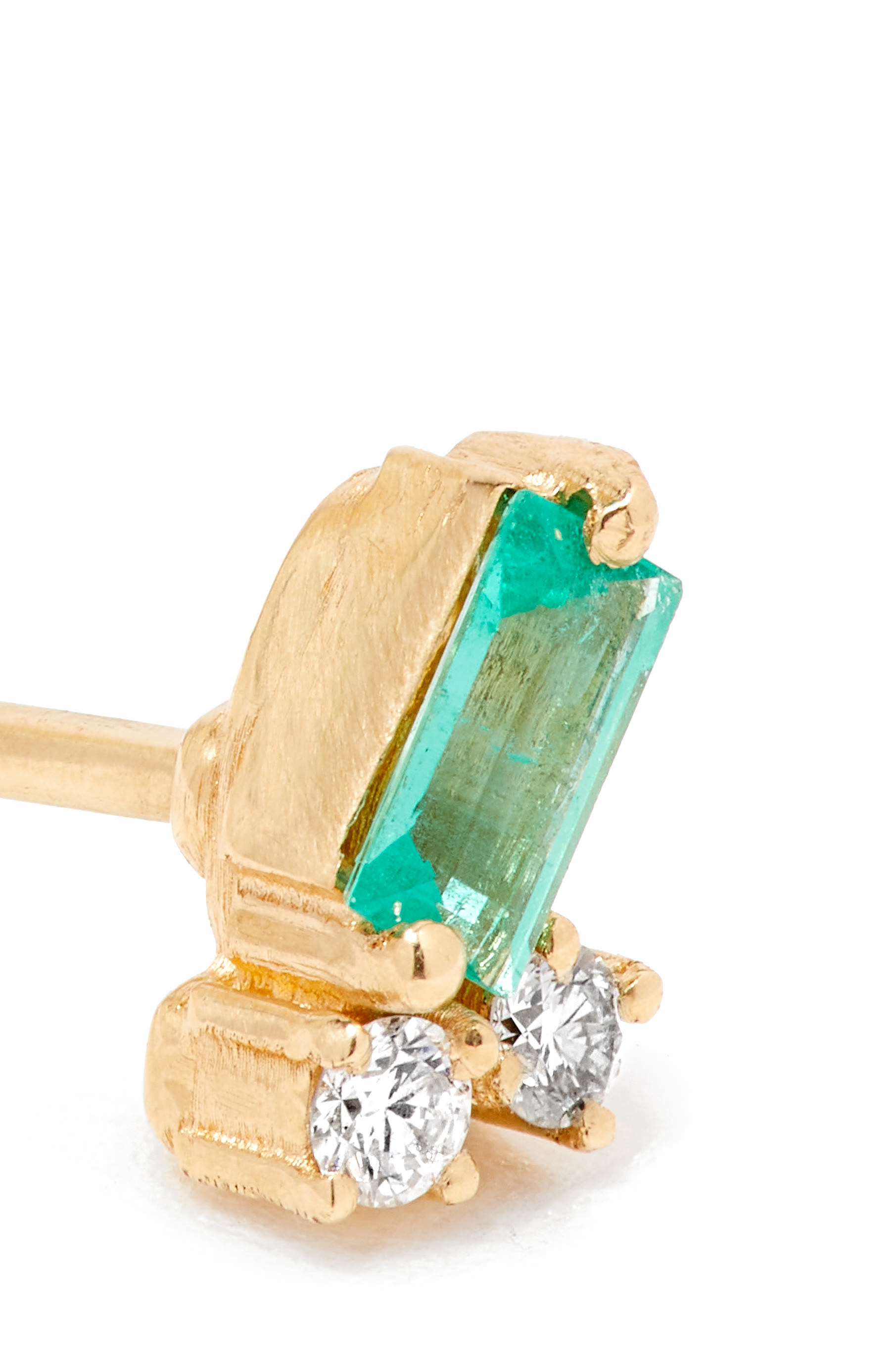 Fireworks Studs, 18K Yellow Gold with Emerald & Double Diamonds