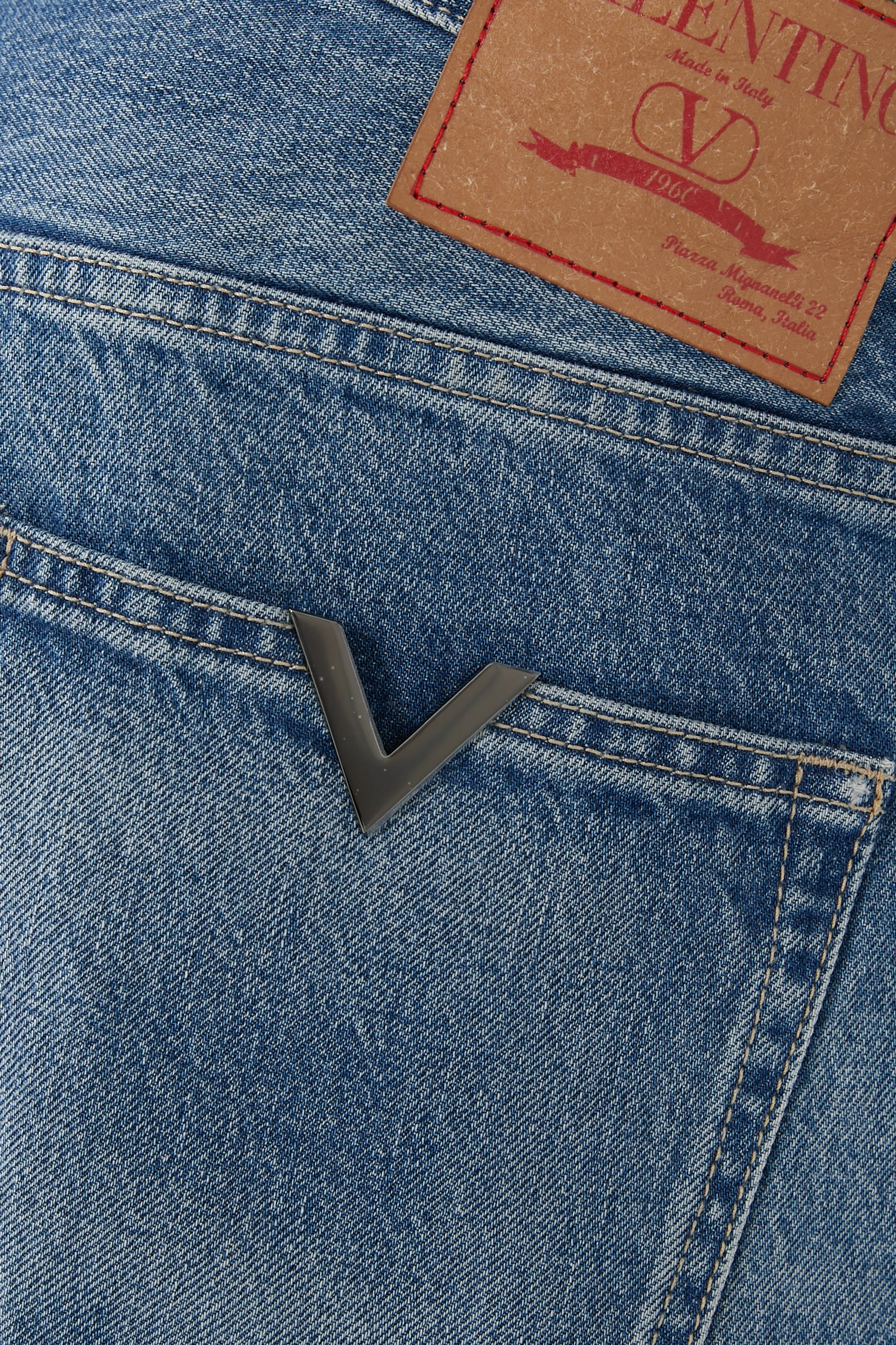 Denim Pants with Metallic V Detail