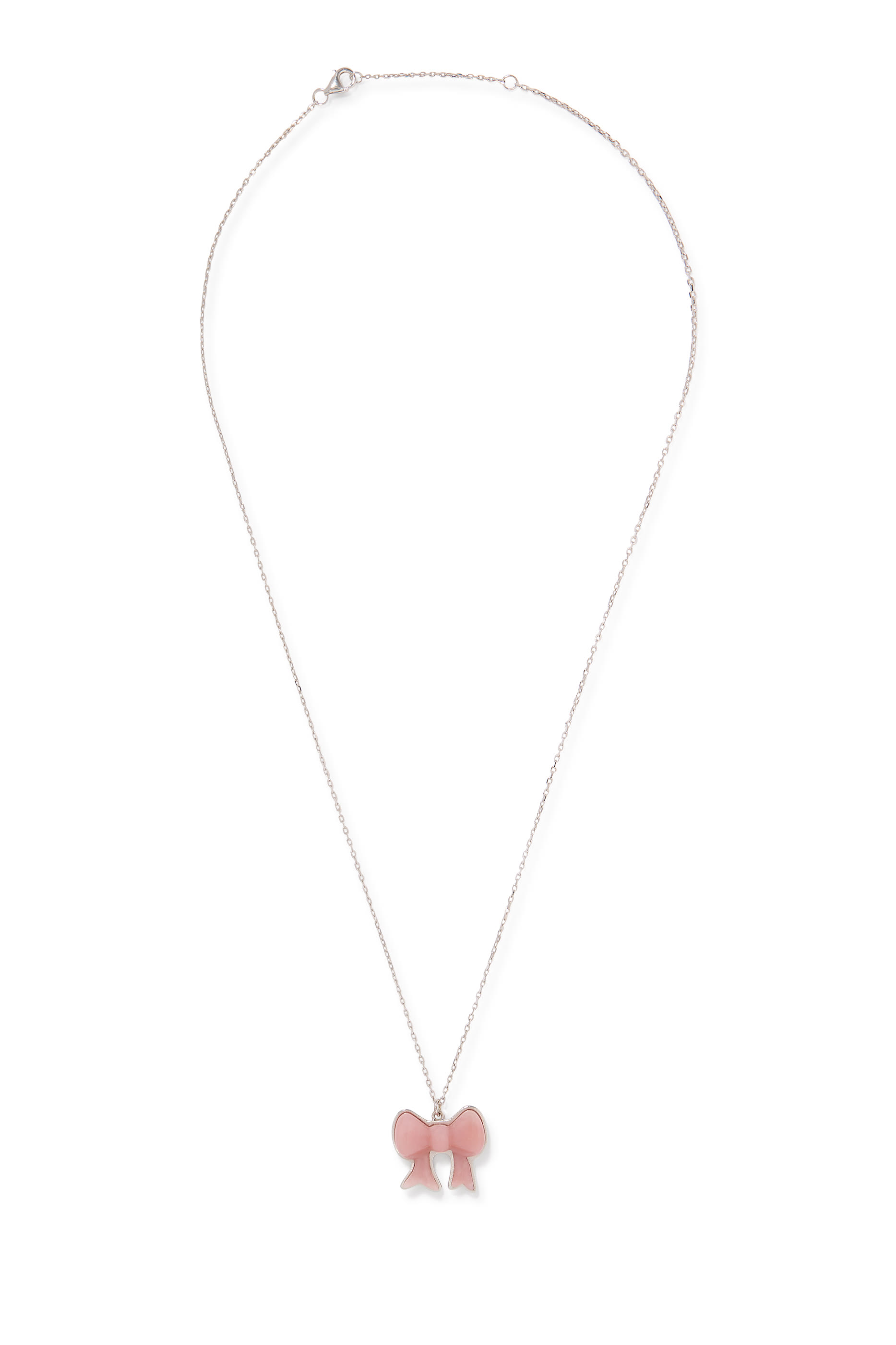 Bow Pendant, 18k White Gold & Pink Opal